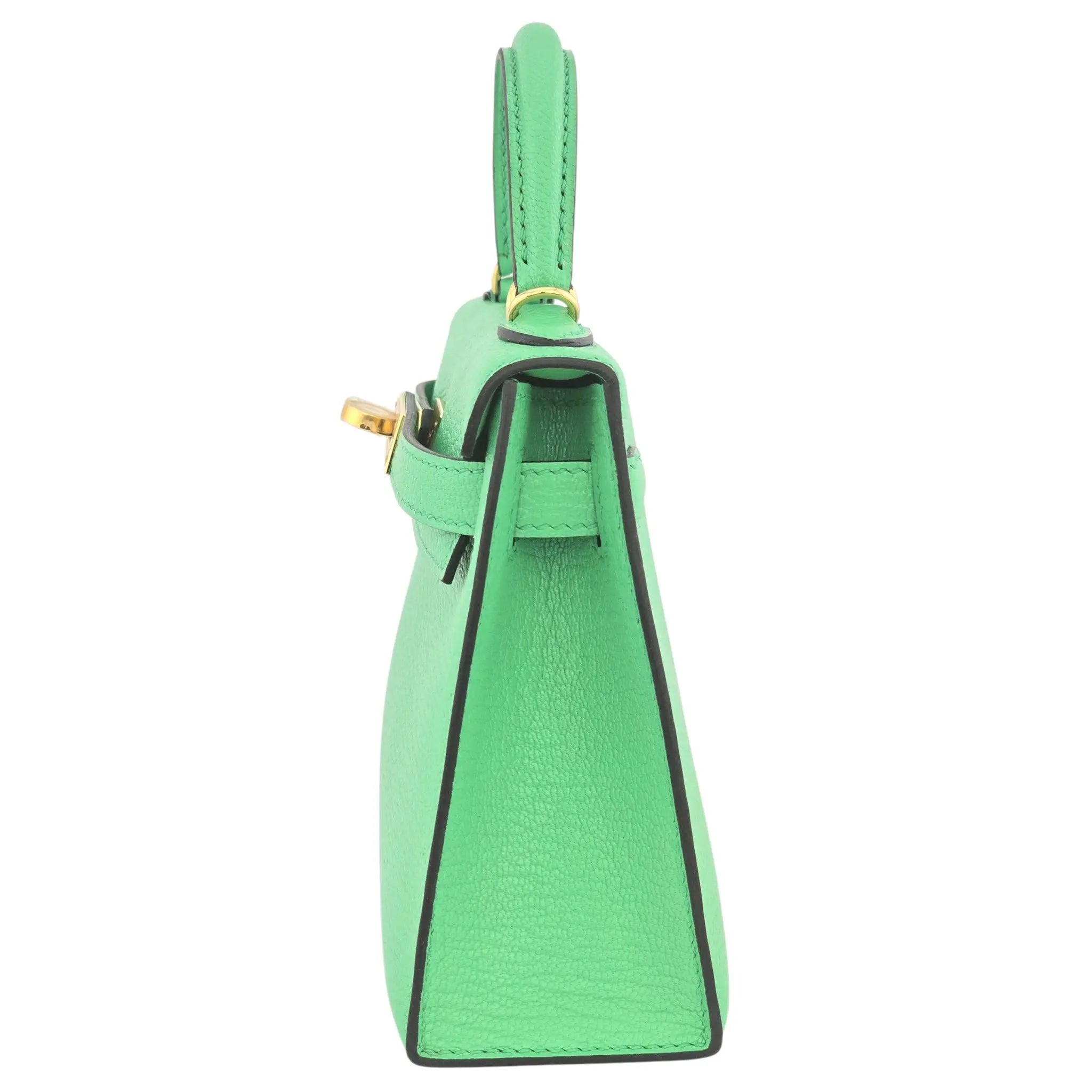Hermes Mini Kelly II Chèvre Vert Comics Gold Hardware Bag HERMES