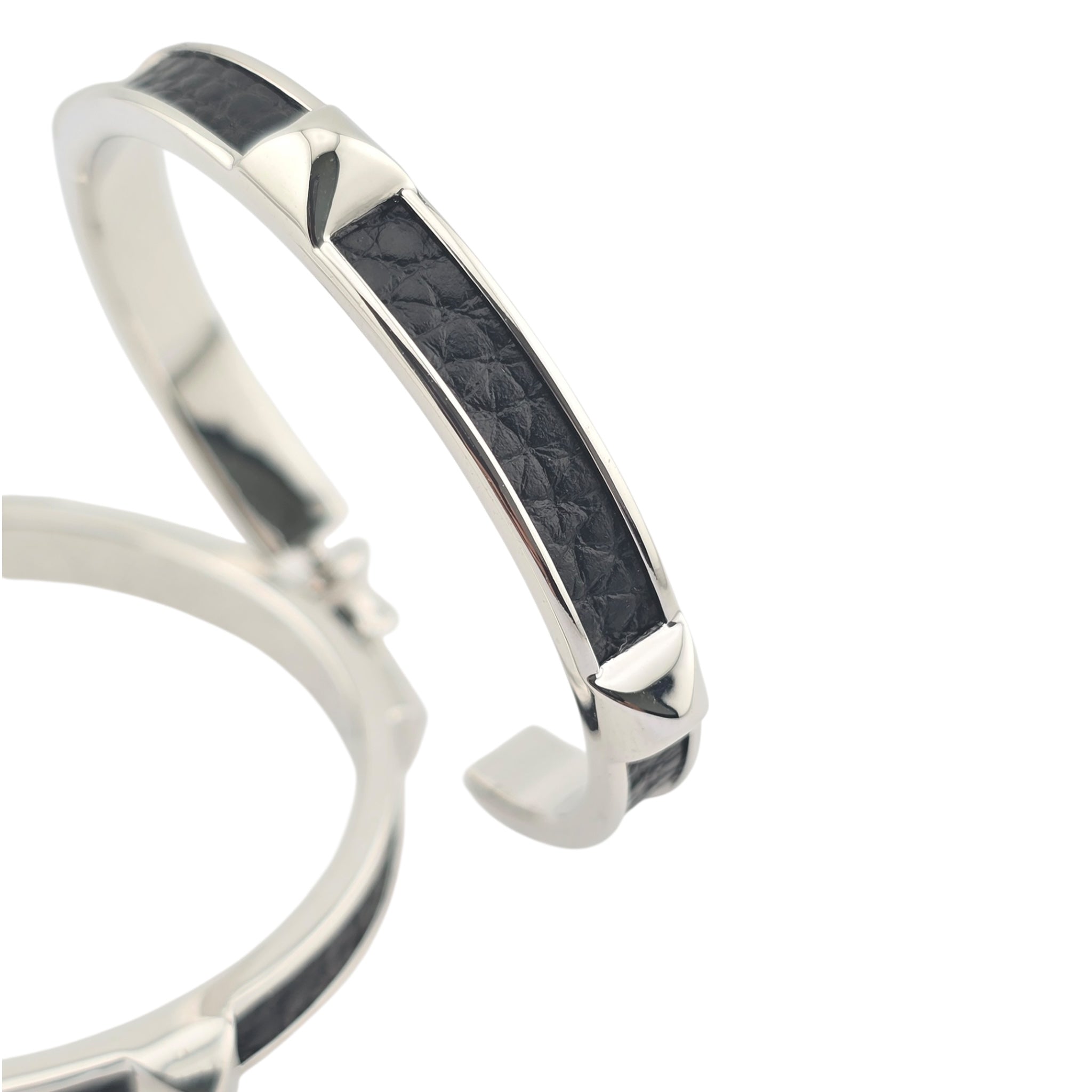 Hermes Athena Large Black Silver Earrings