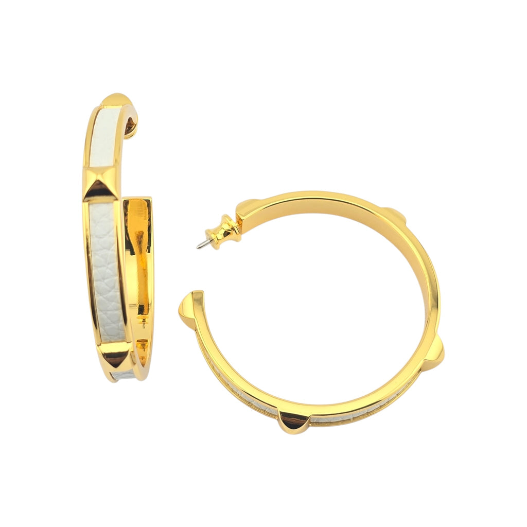 Hermes Athena Large White Gold Earrings