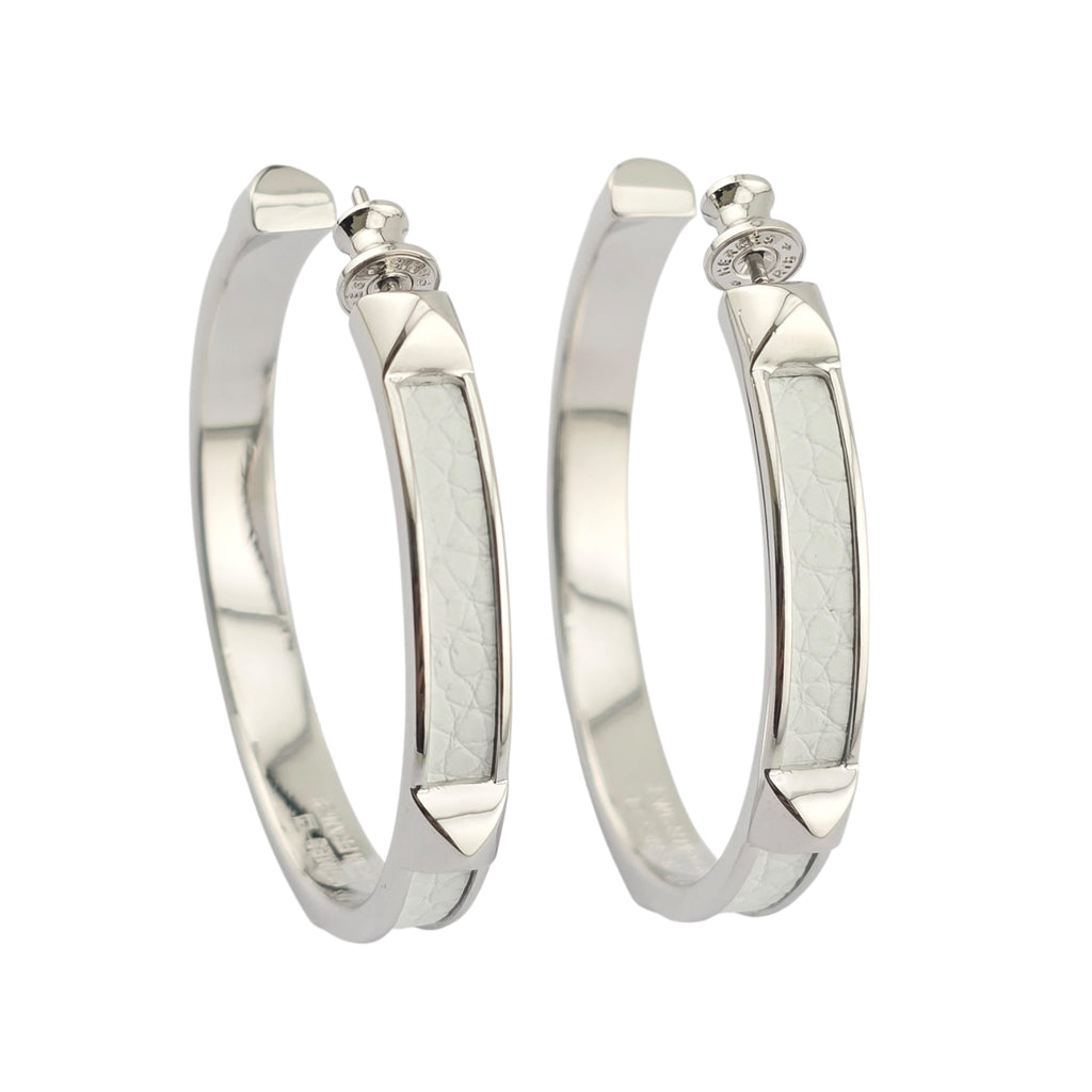 Hermes Athena Large White Silver Earrings