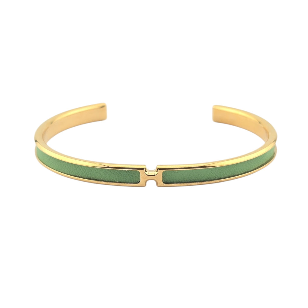 Hermes Olympe Green Gold Leather Bracelet