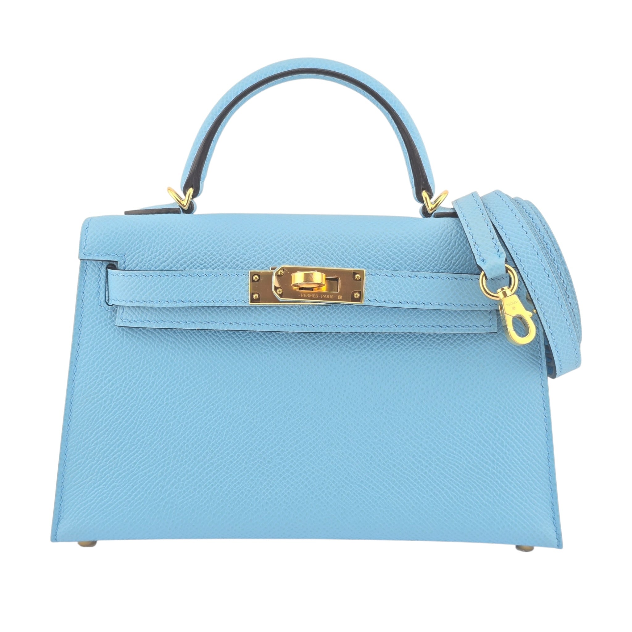 Hermes Mini Kelly II Bleu Celeste Epsom Gold Hardware