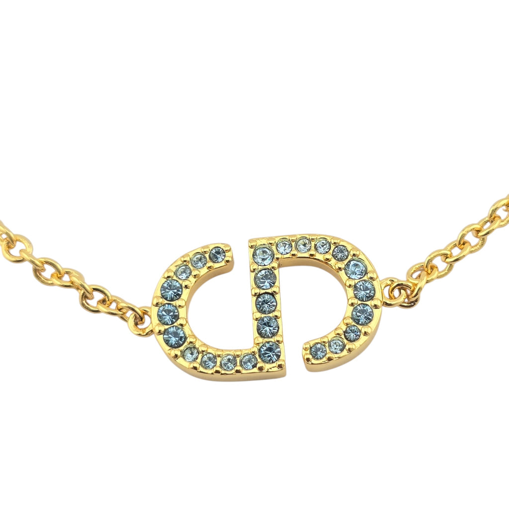 Christian Dior Petit Gold Blue Crystal CD Bracelet