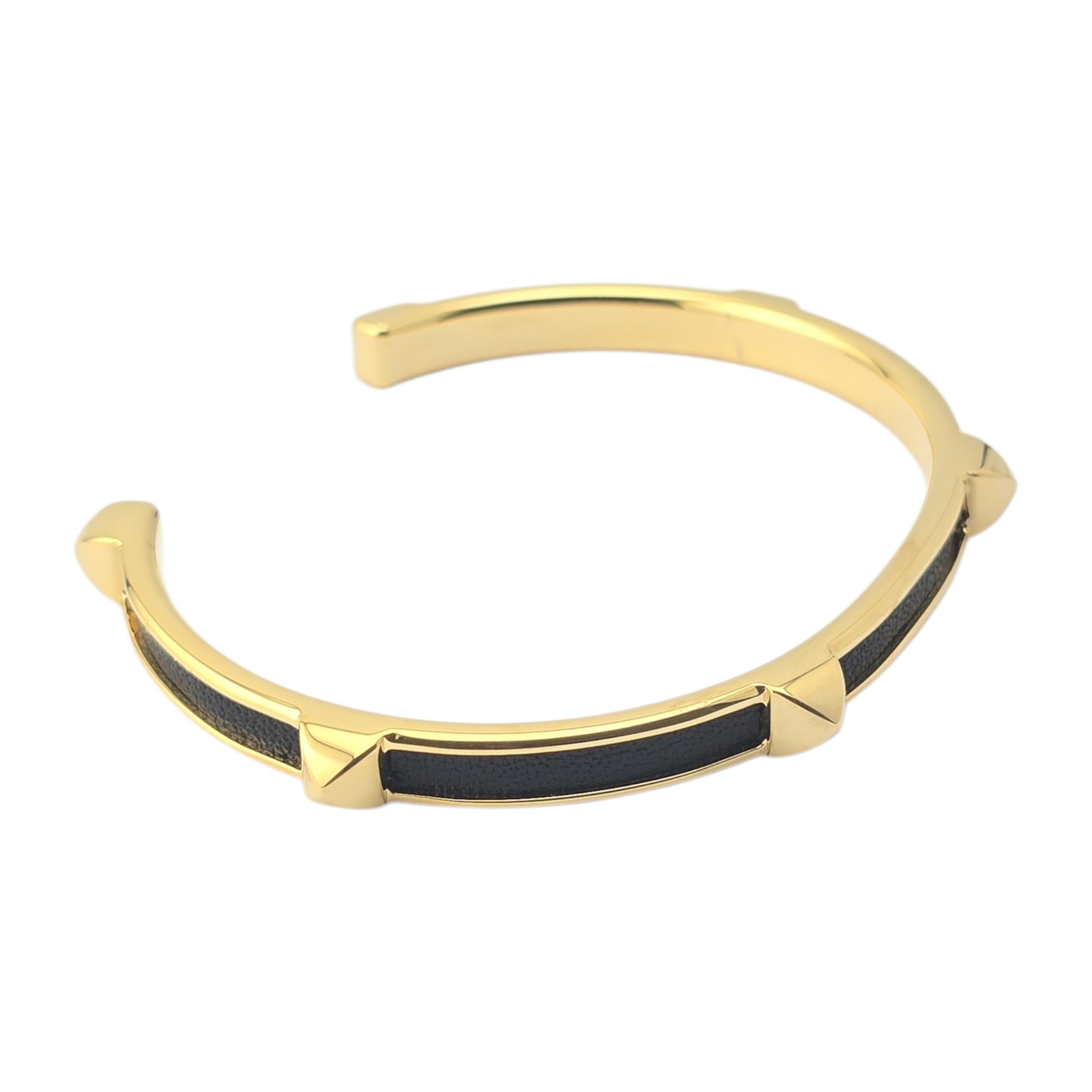 Hermes Athena Black Gold Leather Bracelet HERMES