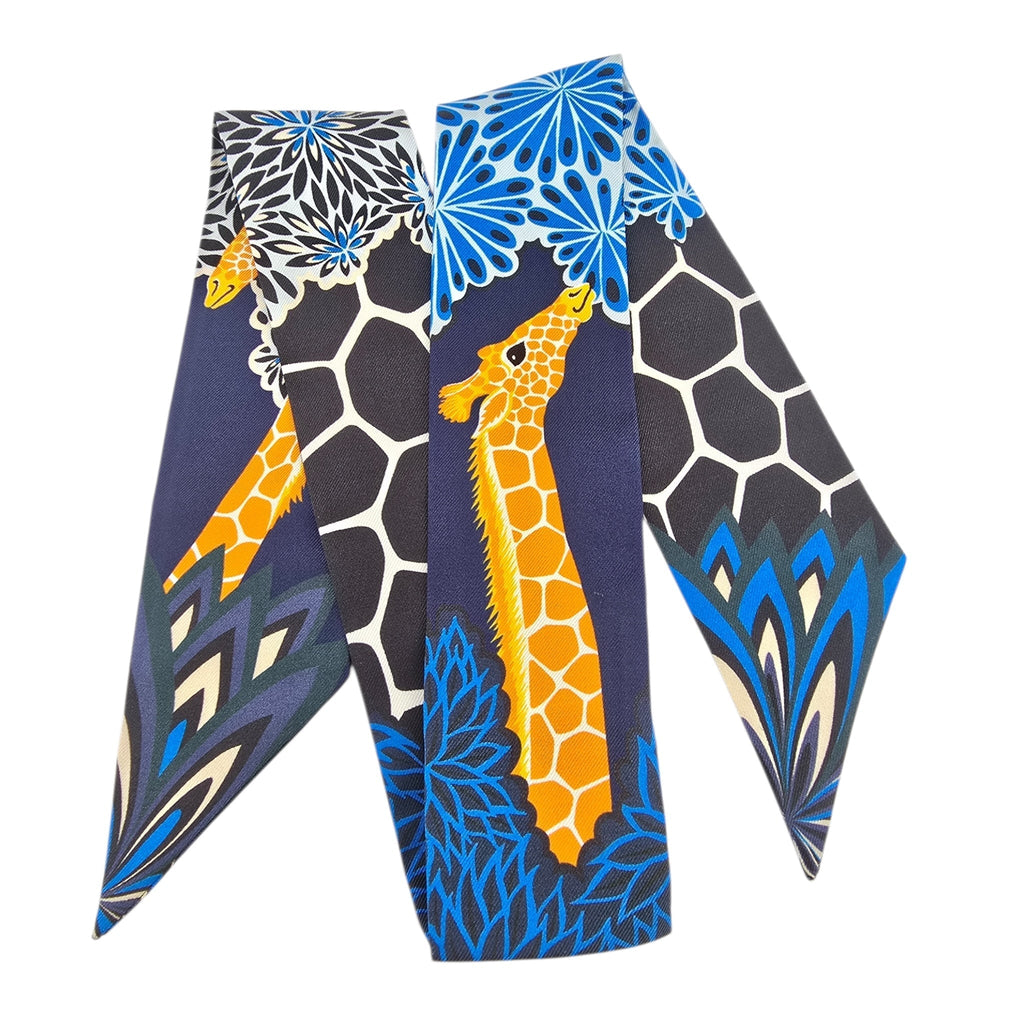Hermes Silk Twilly The Three Graces Black Blue HERMES