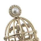 Chanel CC Birdcage Metal Crystal Pearl Gold Brooch CHANEL