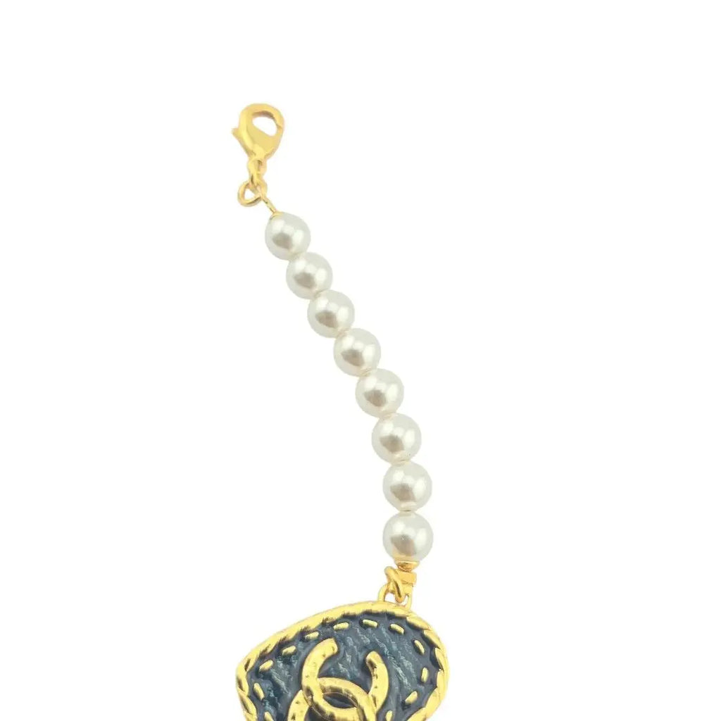 Chanel CC Faux Pearl Heart Denim Bracelet 24SS CHANEL