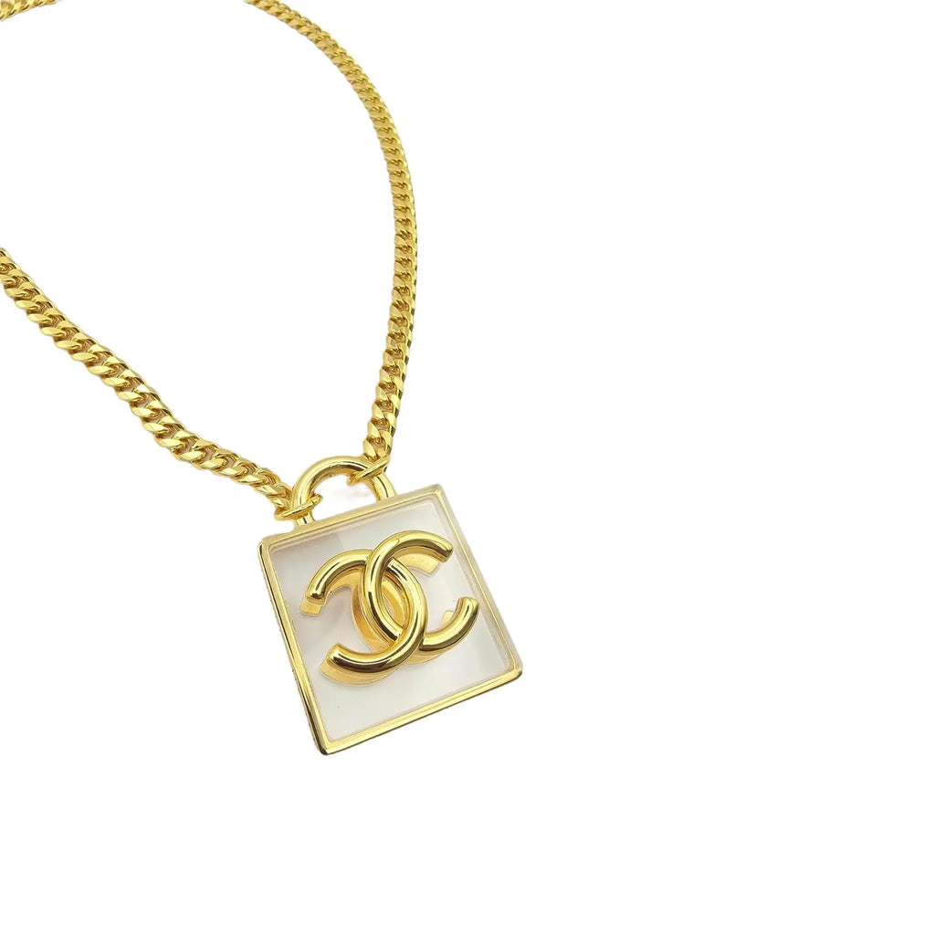 Chanel 2023 SS CC Square Resin Gold Long Chain Necklace CHANEL