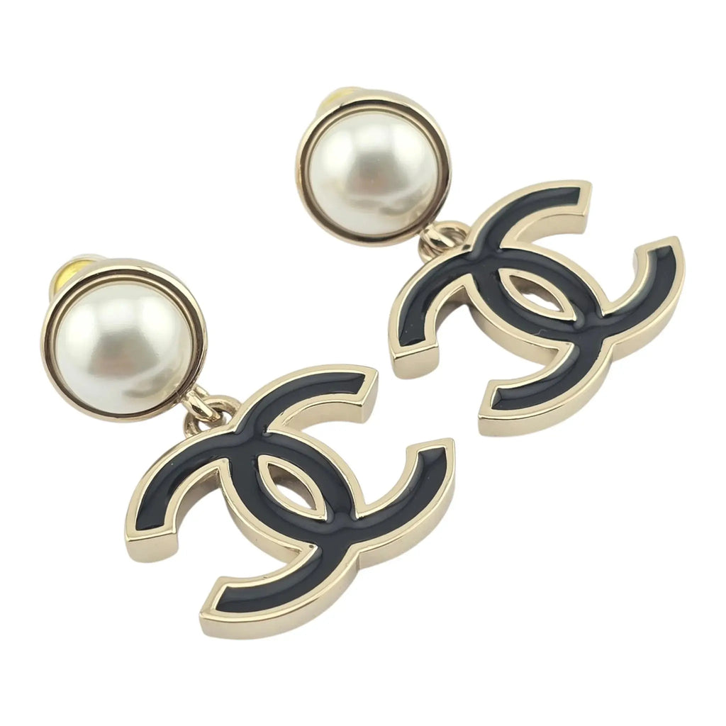 Chanel CC Black Faux Pearl Drop Earrings 2025 CHANEL