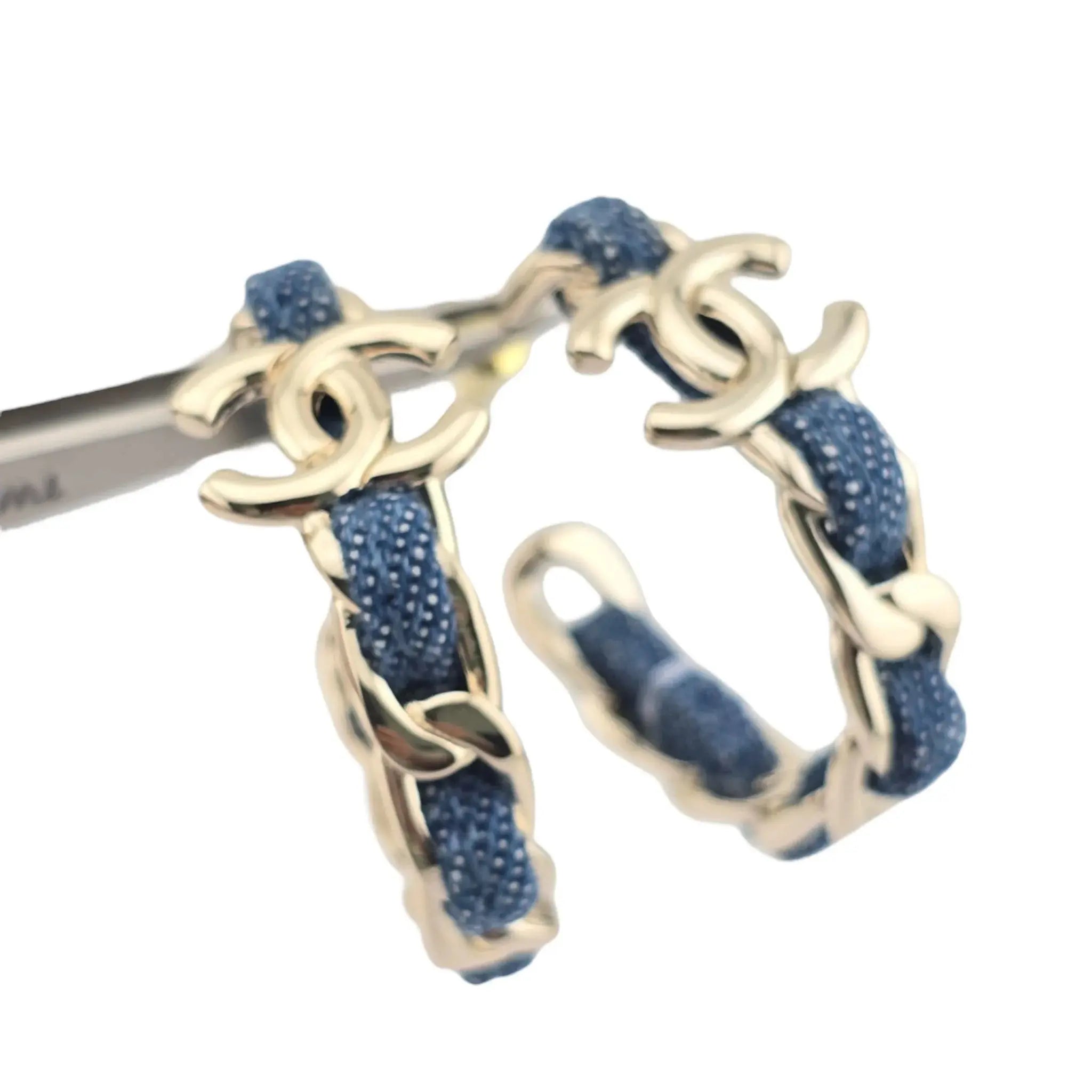 Chanel CC Denim Blue Hoop Earrings 2025 CHANEL