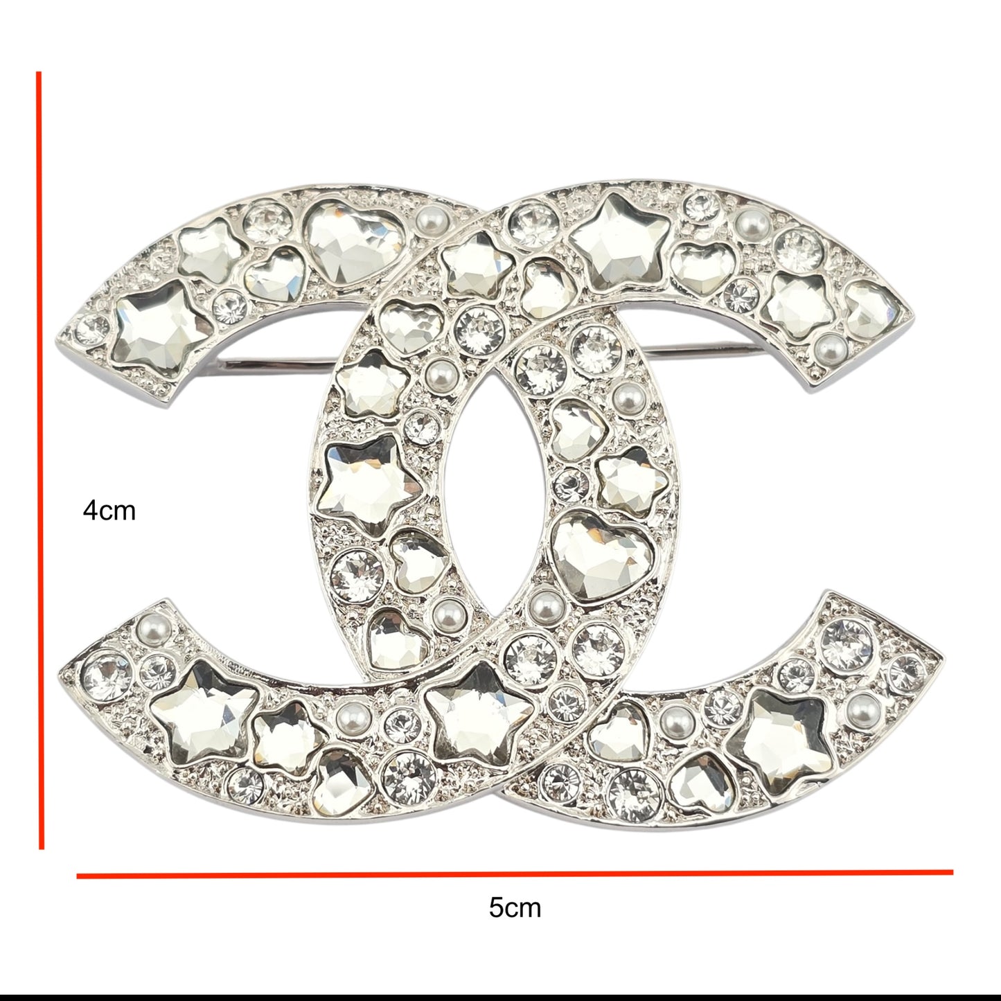 CHANEL SILVER CRYSTAL STAR HEART BROOCH F25