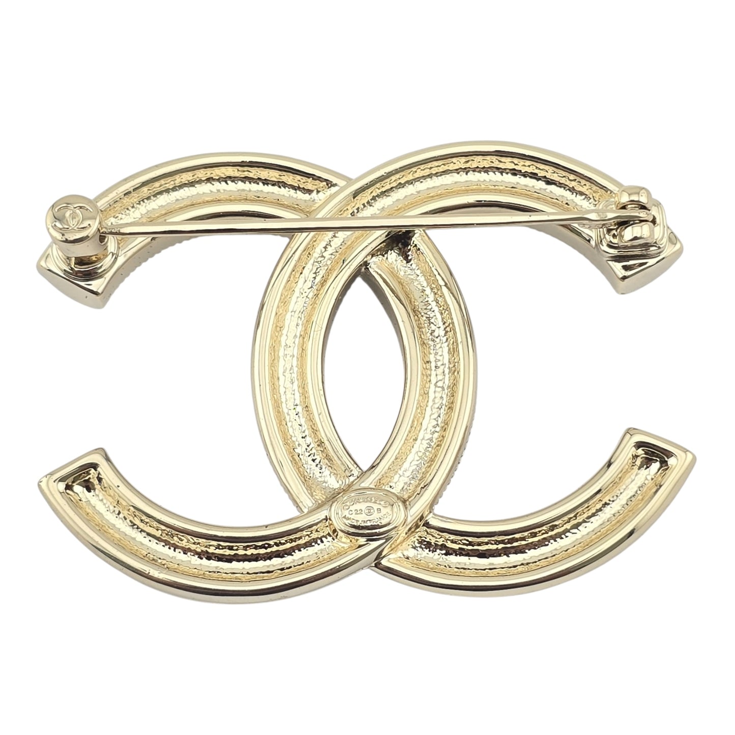 CHANEL BROOCH GOLD BLACK METAL CC C22