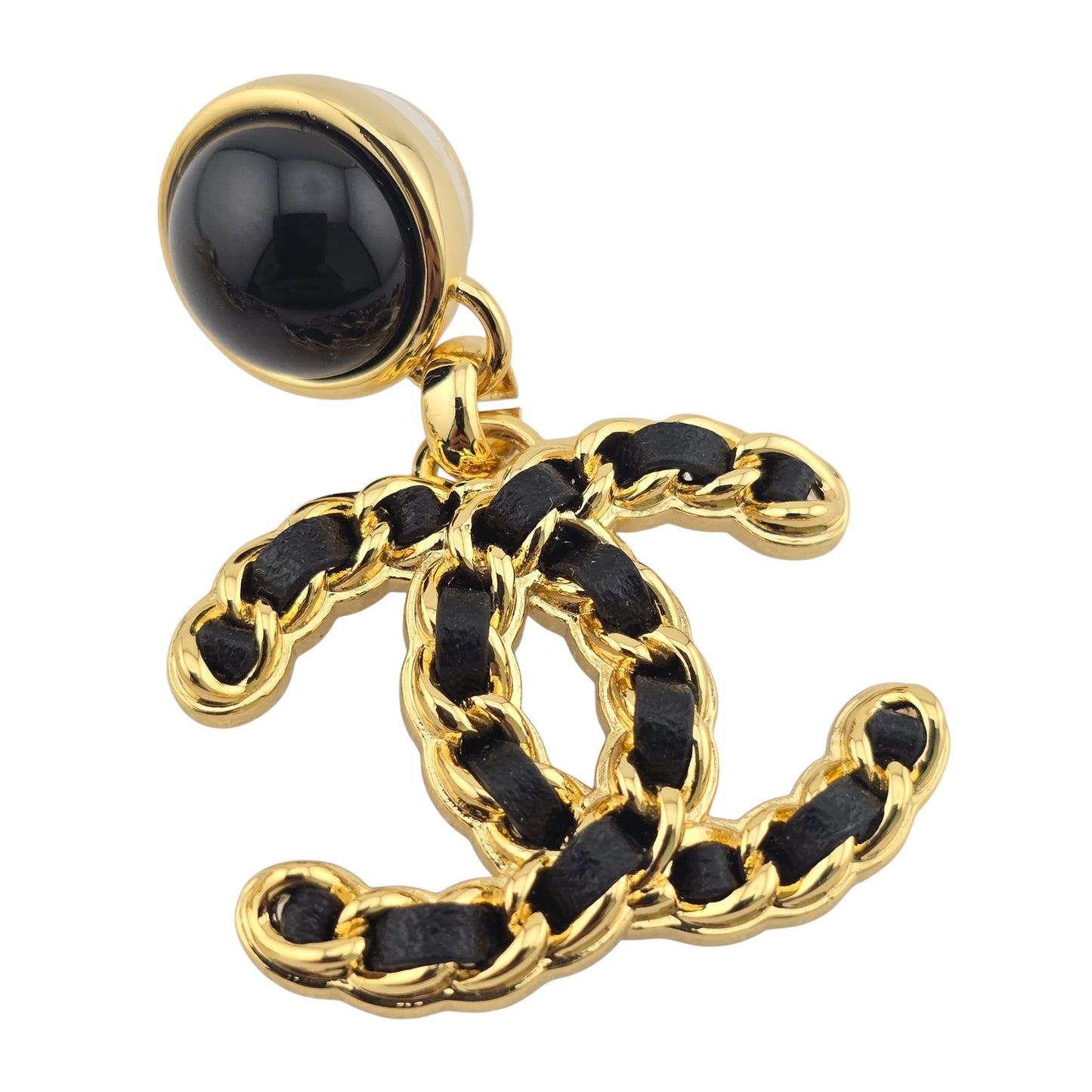 CHANEL LAMBSKIN GOLD METAL CC EARRINGS B24