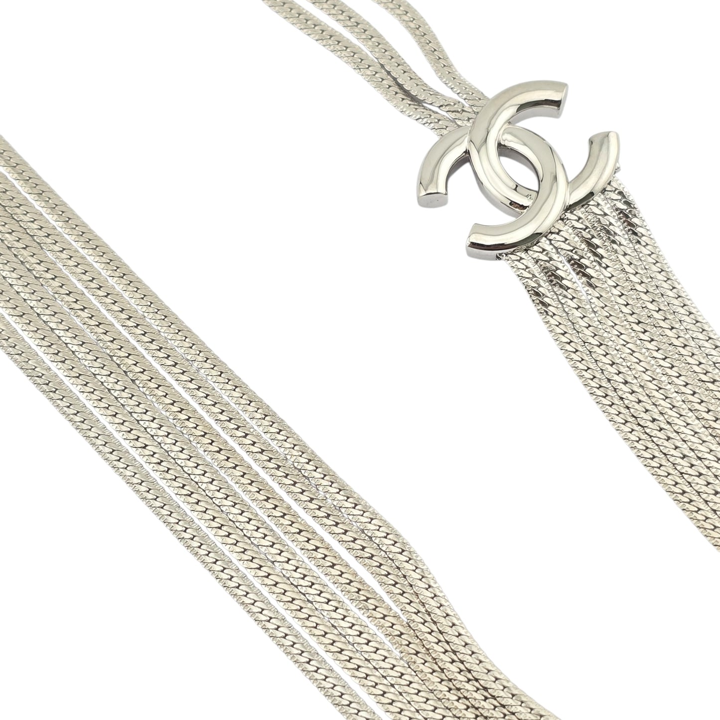 CHANEL SILVER MULTI-CHAIN CC NECKLACE A24