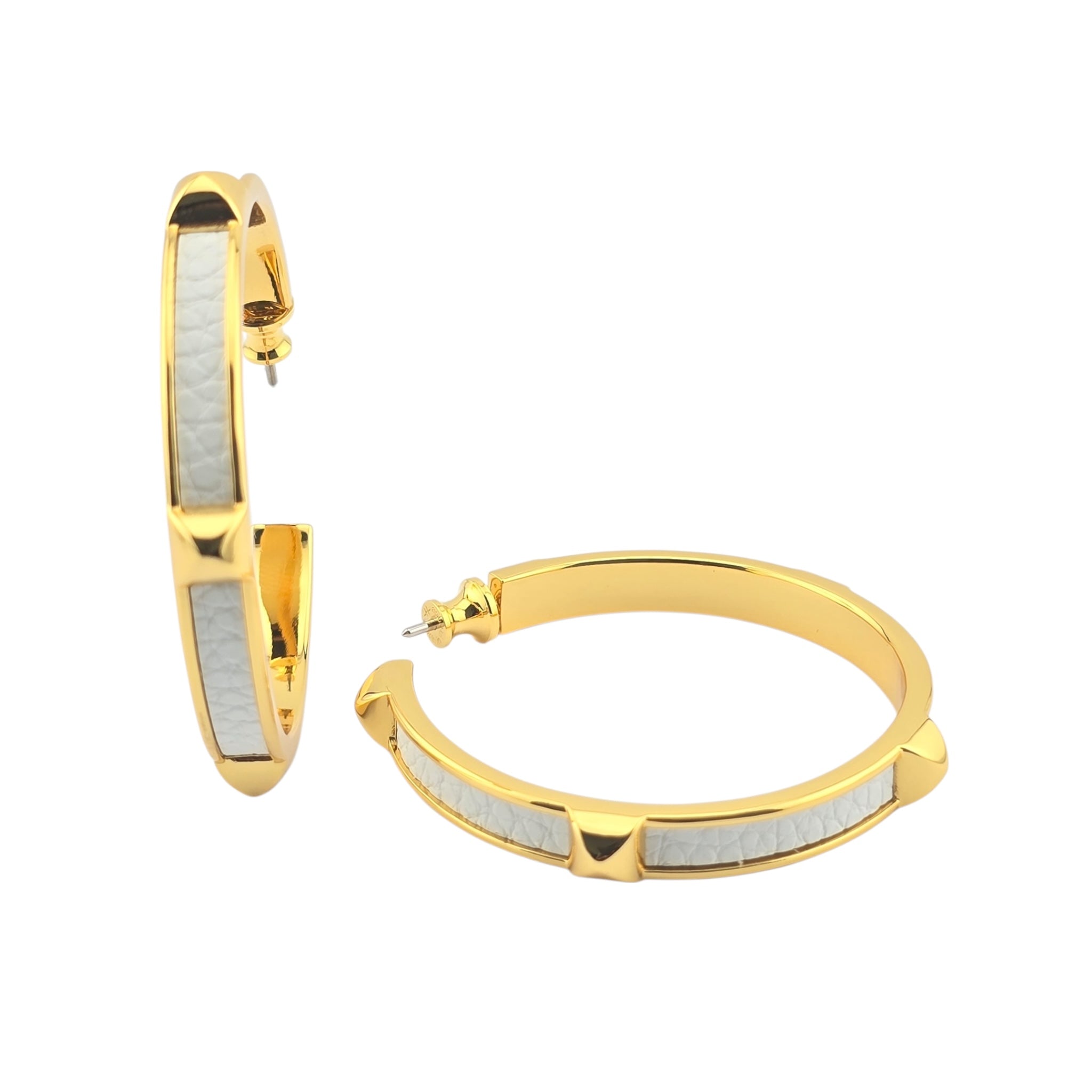 Hermes Athena Large White Gold Earrings