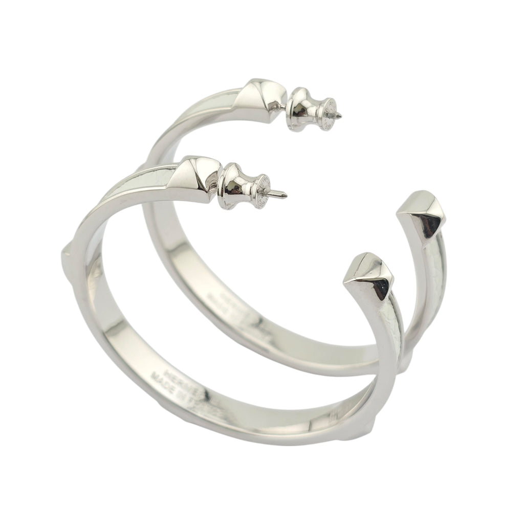 Hermes Athena Large White Silver Earrings