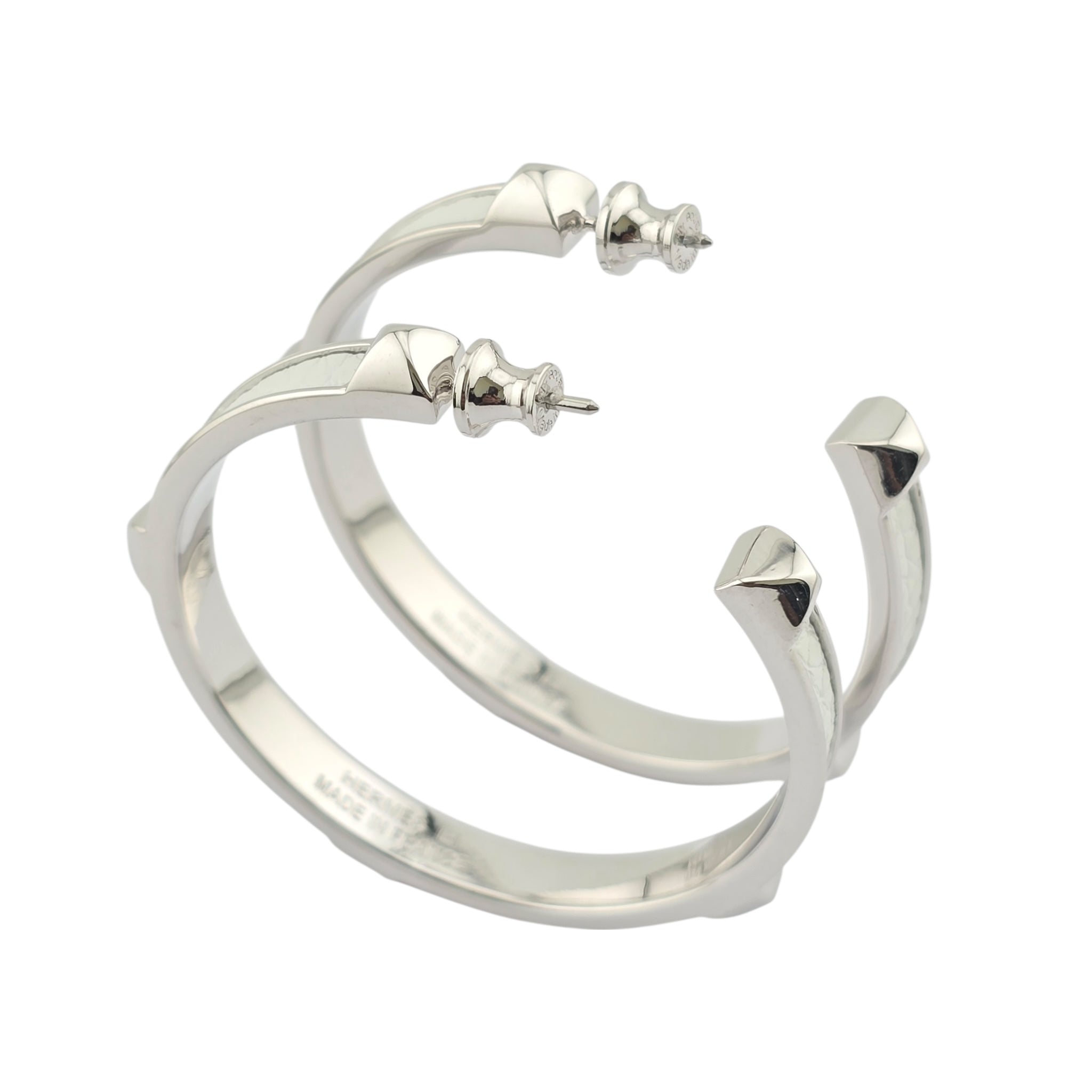 Hermes Athena Large White Silver Earrings