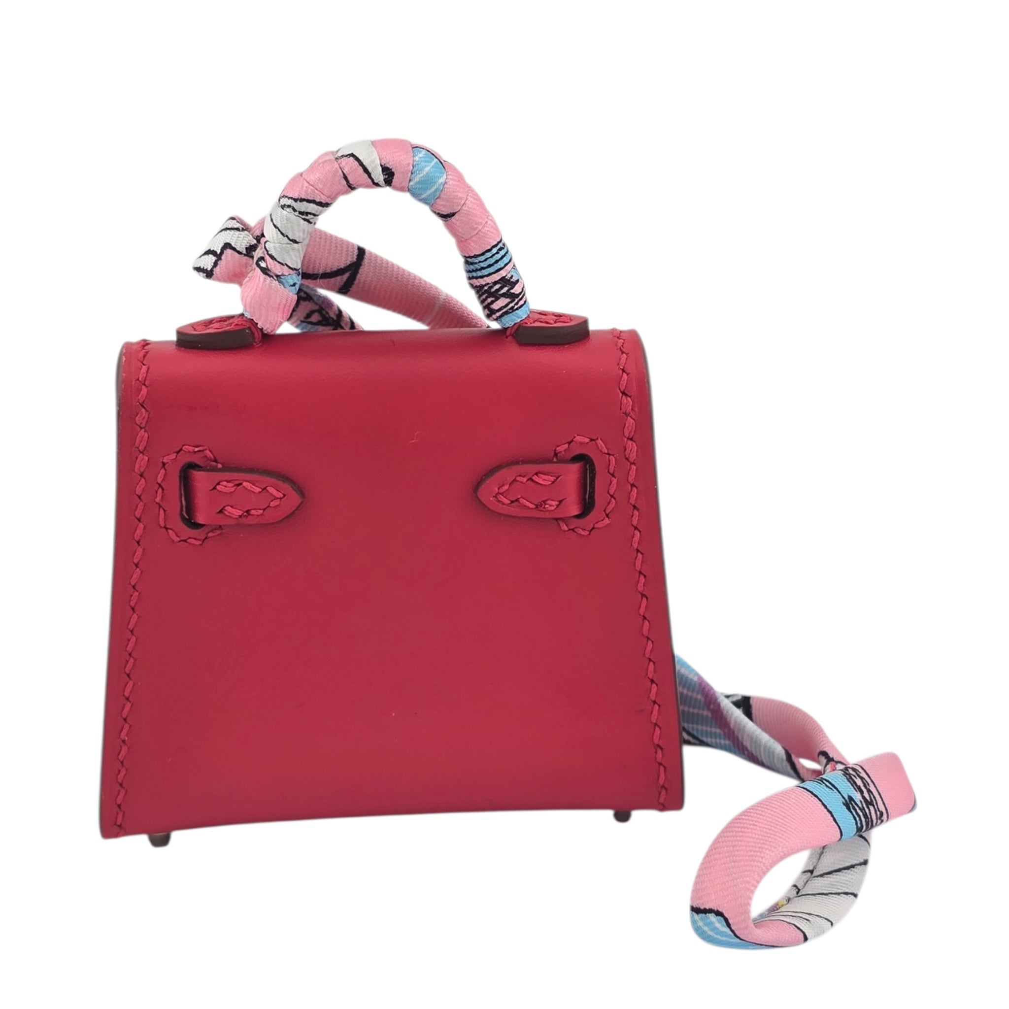 Hermes Tadelakt Mini Kelly Twilly Bag Charm Rouge HERMES