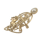 Chanel CC Birdcage Metal Crystal Pearl Gold Brooch CHANEL