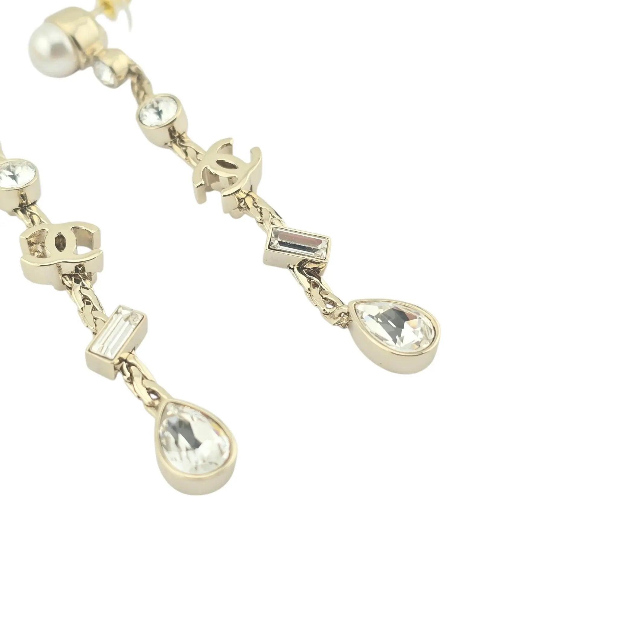 Chanel CC Drop Crystal Faux Pearls Gold Earrings 2022 CHANEL