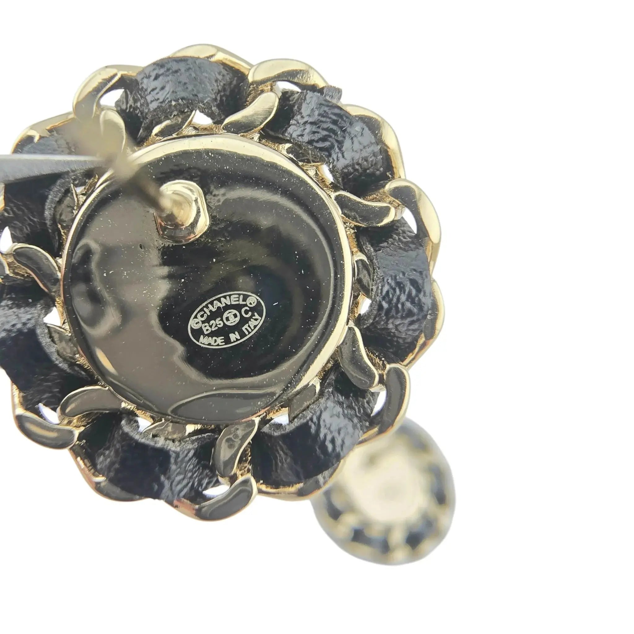 Chanel CC Black Leather Gold Round Earrings 2025 CHANEL