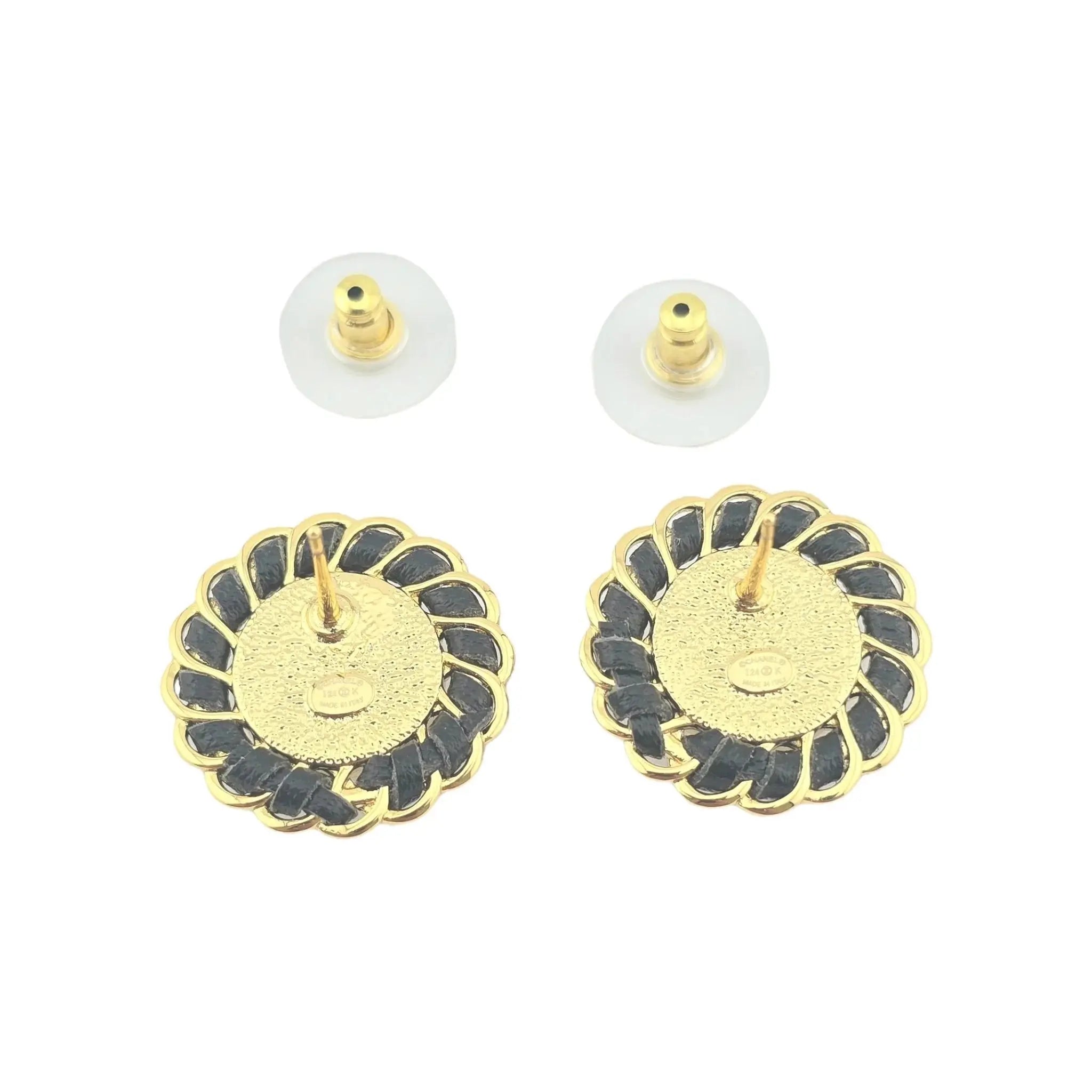 Chanel CC Black Leather Round Stud Earrings 2024 CHANEL
