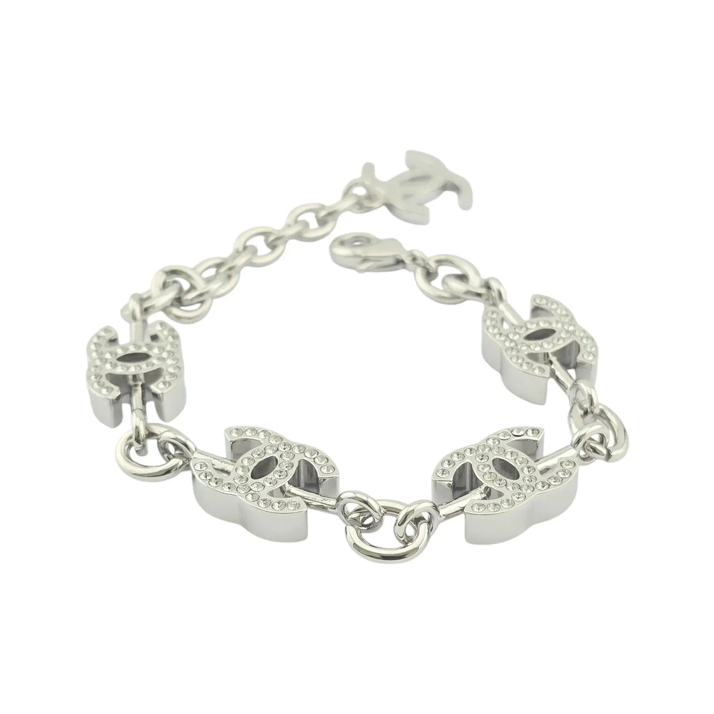 Chanel CC Silver Crystal Bracelet 2025 CHANEL