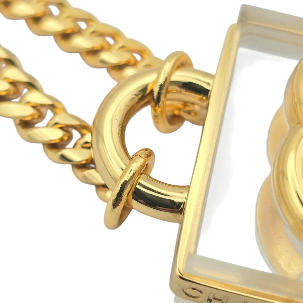 Chanel 2023 SS CC Square Resin Gold Long Chain Necklace CHANEL