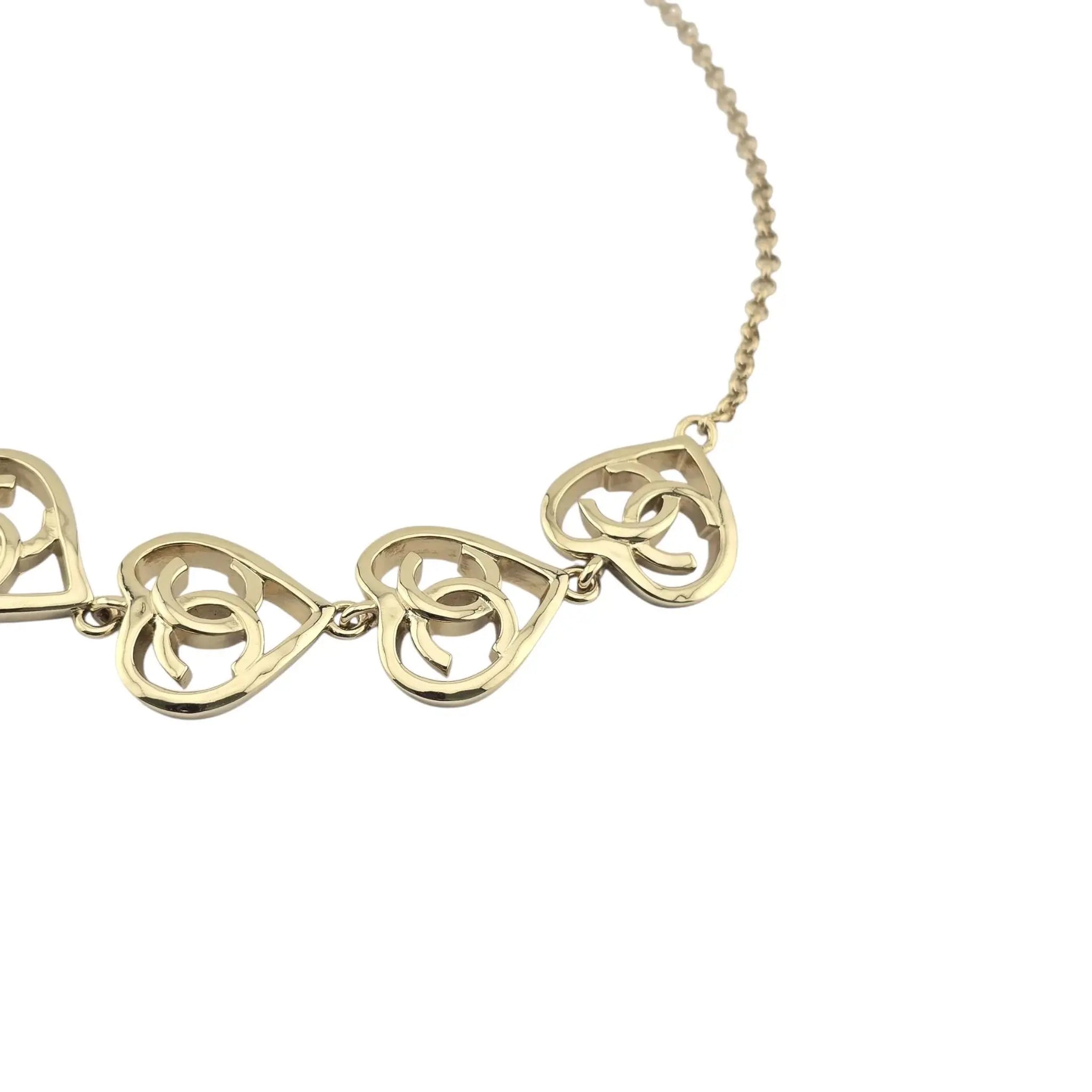Chanel CC 5 Heart Pendant Gold Necklace 2022 CHANEL