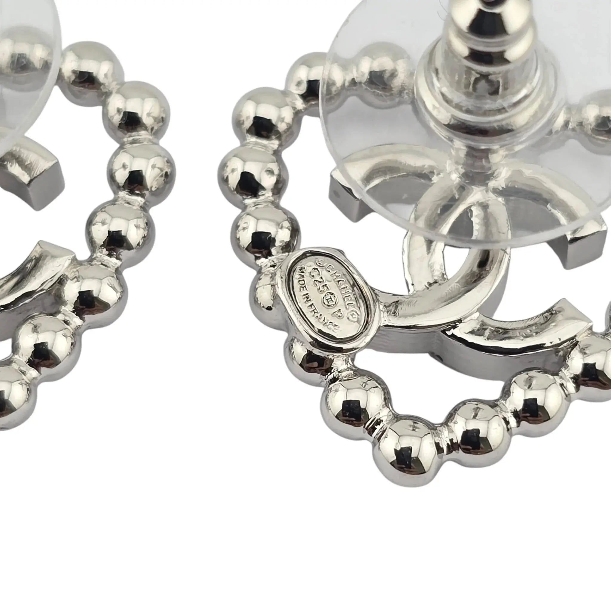 Chanel CC Crystal Heart Silver Earrings 2025 CHANEL
