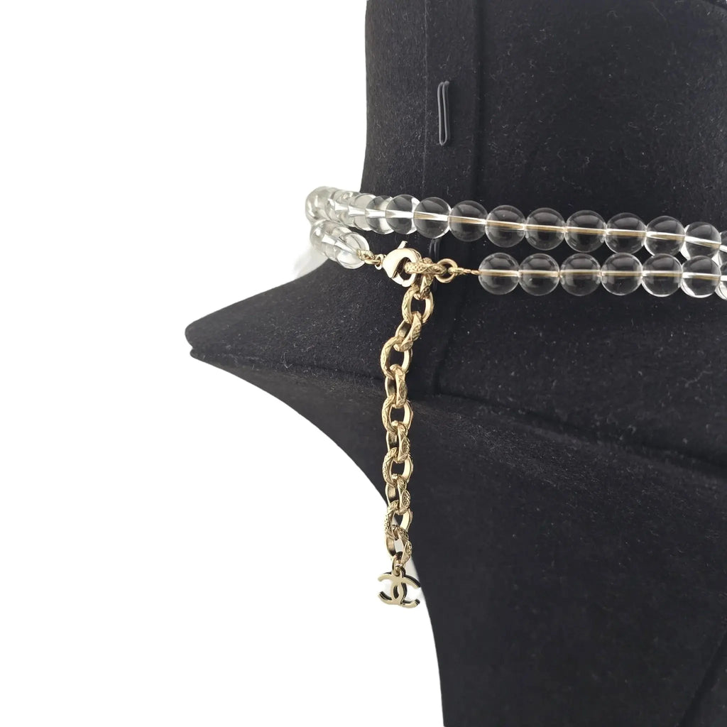 Chanel CC Clear Bead Long Bow Necklace 2025 CHANEL