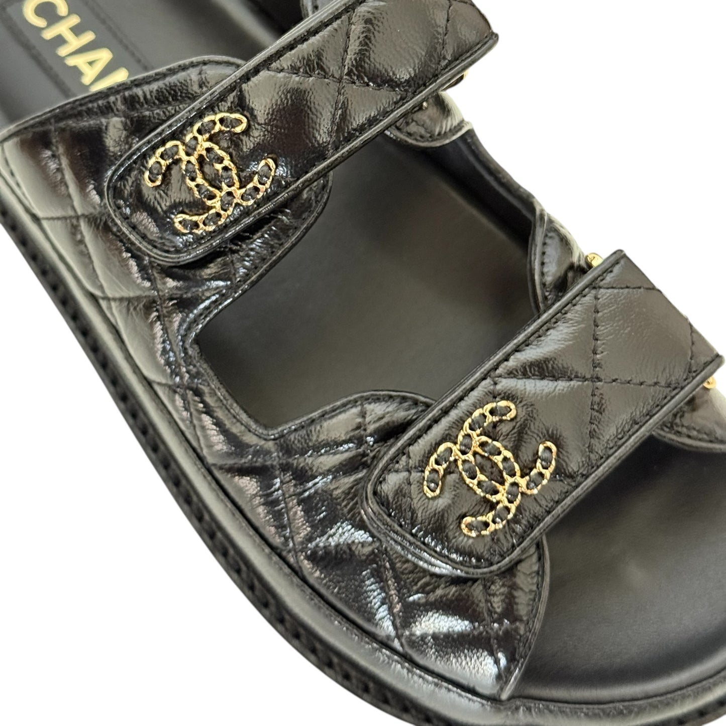 CHANEL CC BLACK LAMBSKIN DAD SANDALS 24P - 39