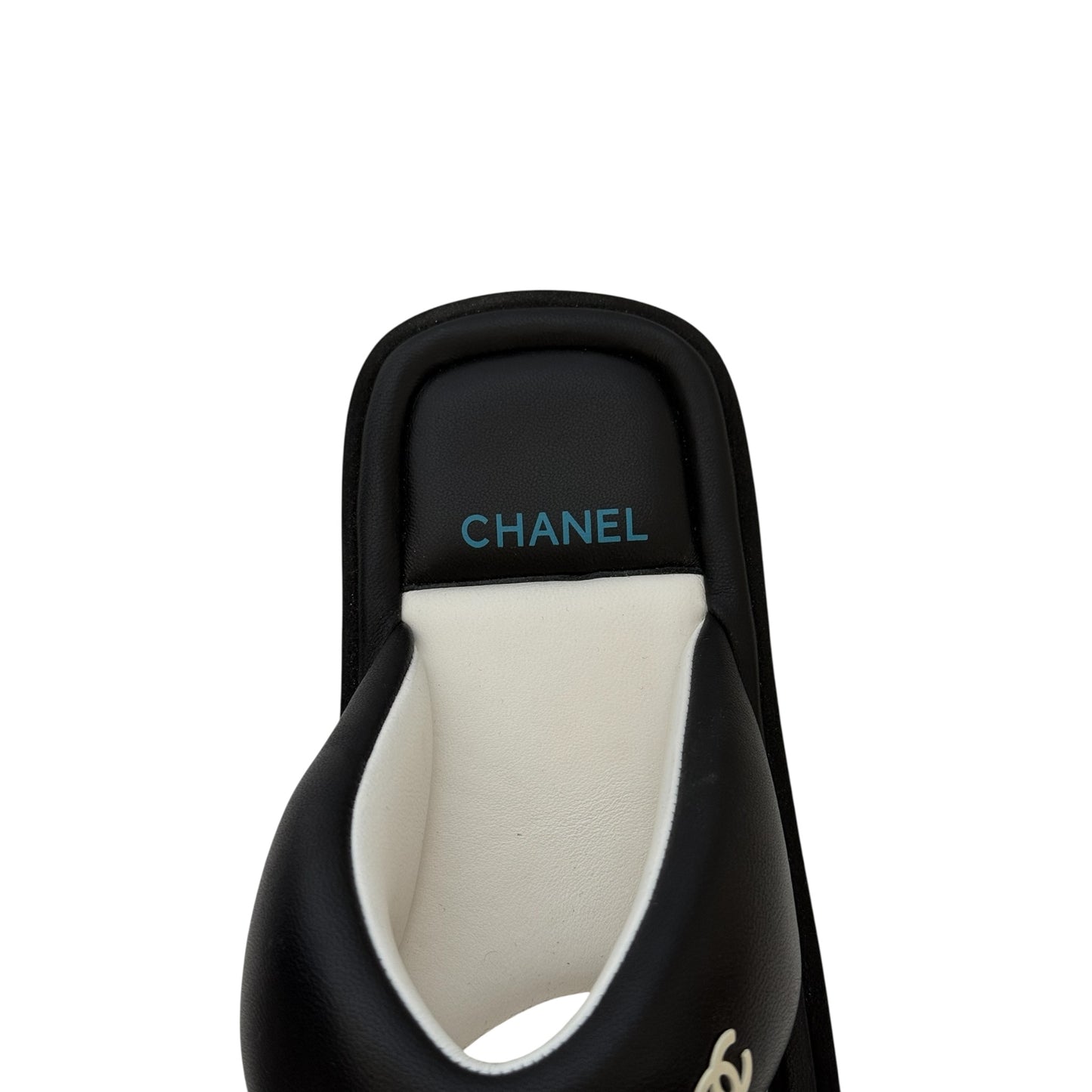 CHANEL CC LAMBSKIN PADDED BLACK THONG SANDALS - 39
