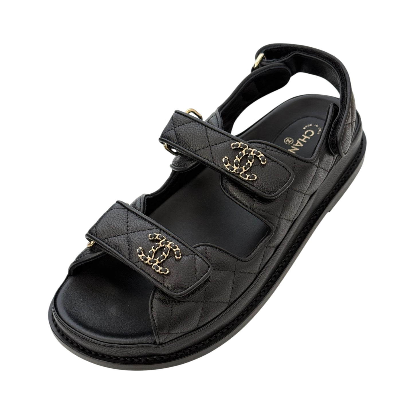 CHANEL CC DAD CAVIAR BLACK DAD SANDALS - 39