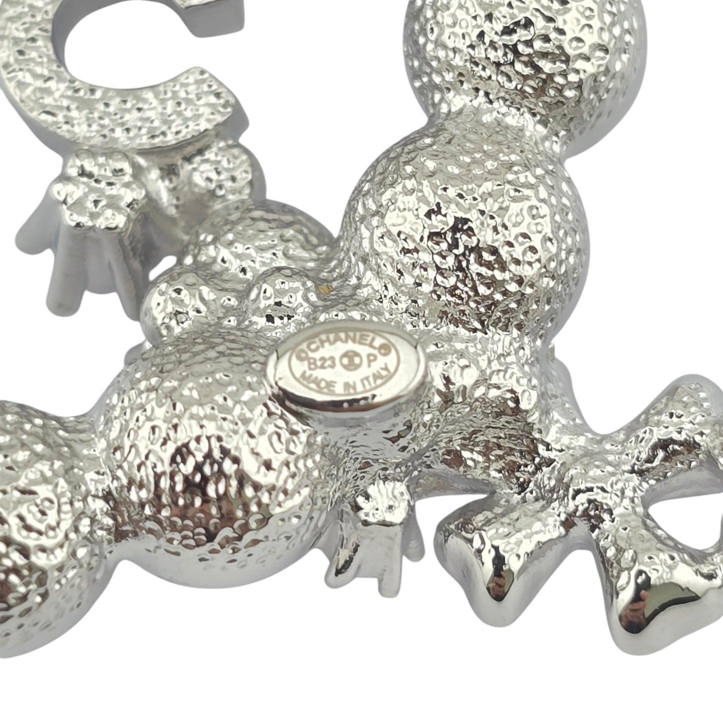 CHANEL SILVER FAUX PEARL CRYSTAL NO 5 CC BROOCH B23