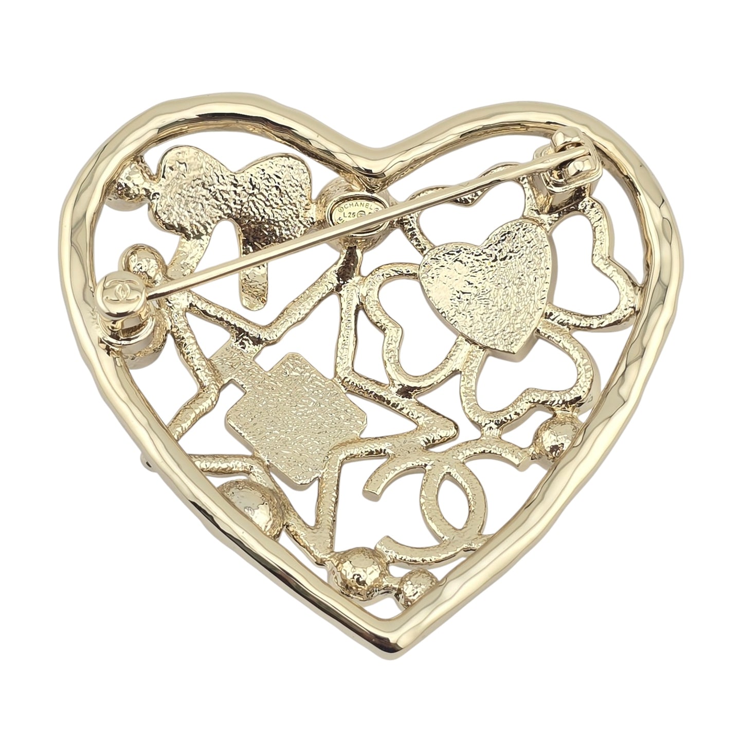 CHANEL GOLD HEART CC BROOCH L25