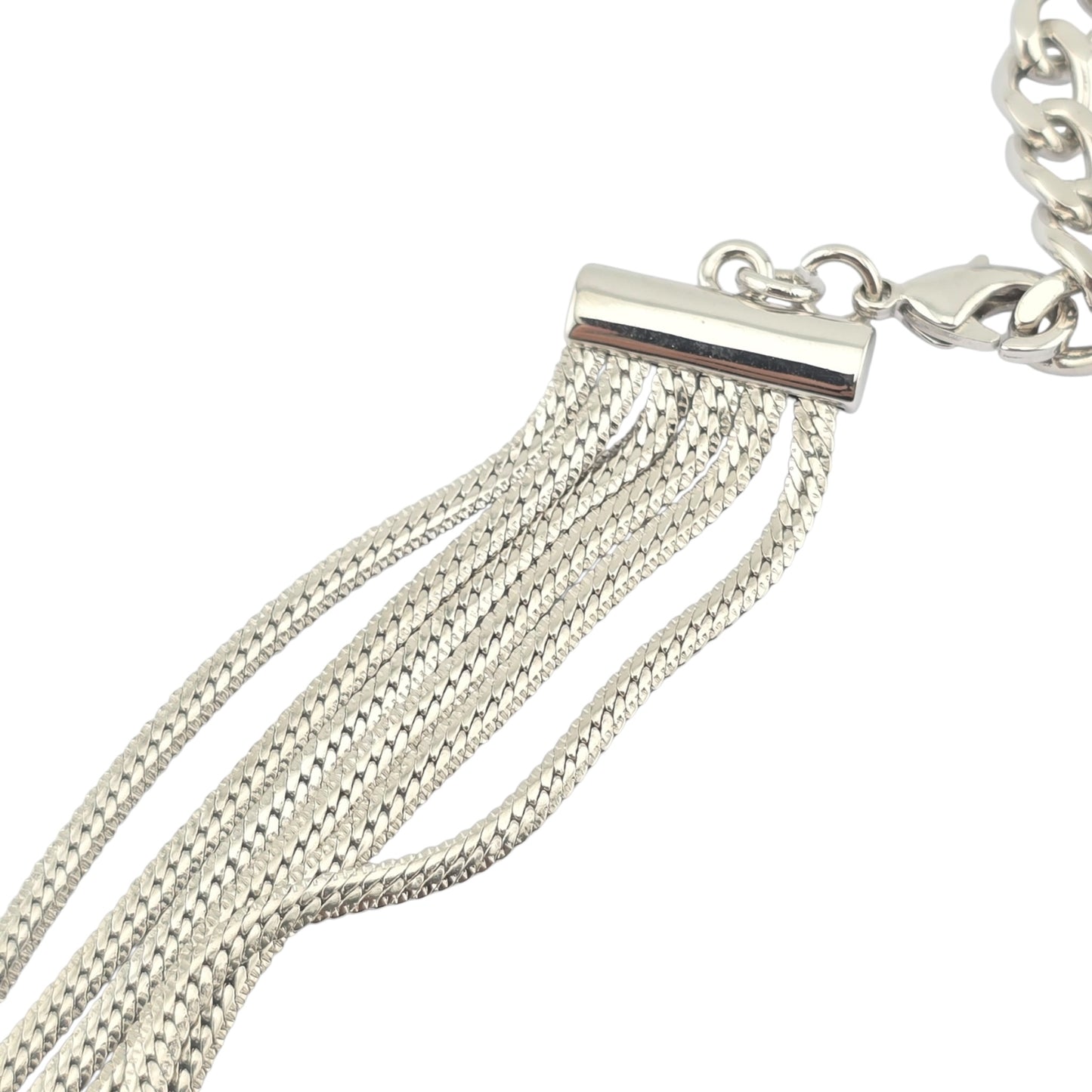CHANEL SILVER MULTI-CHAIN CC NECKLACE A24