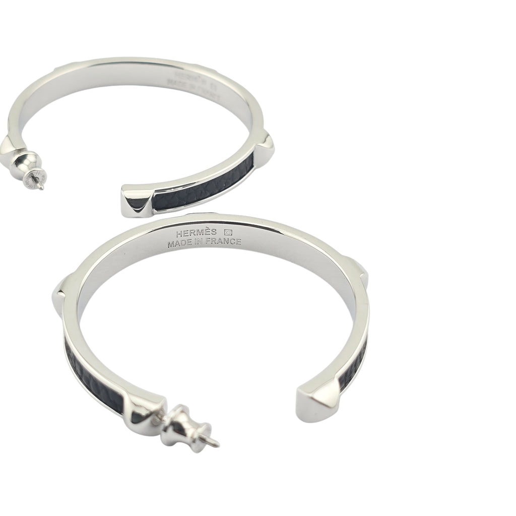 Hermes Athena Large Black Silver Earrings