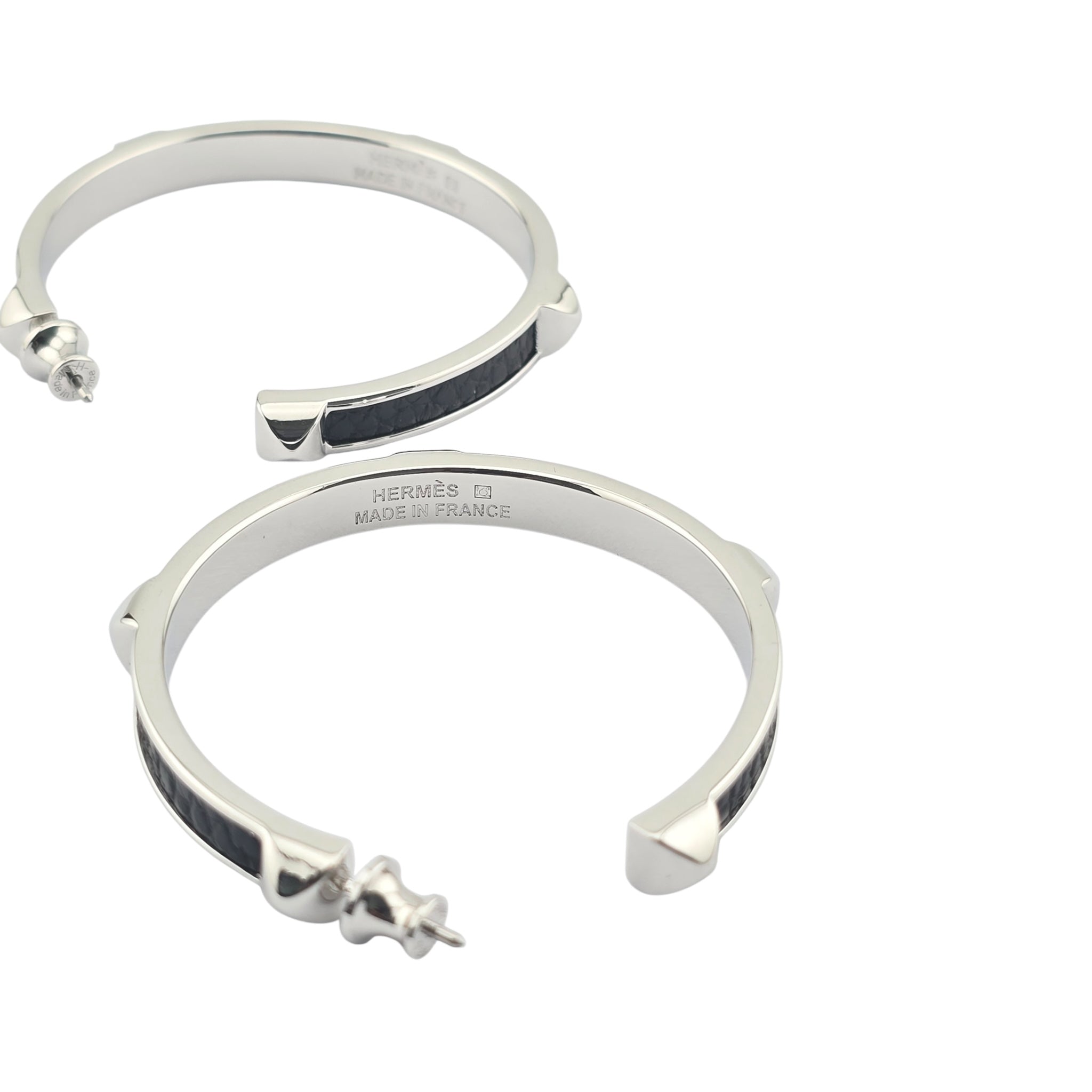 Hermes Athena Large Black Silver Earrings