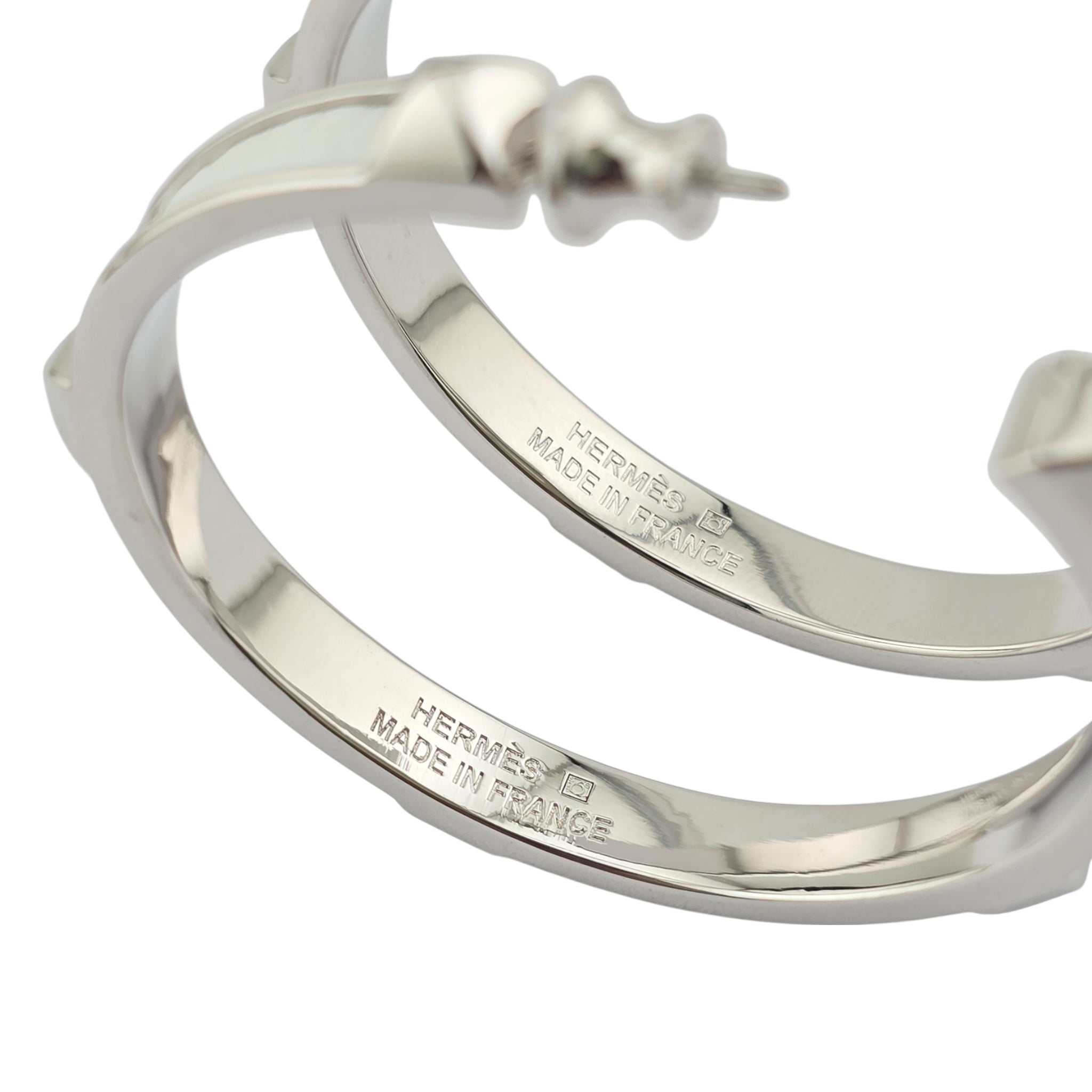 Hermes Athena Large White Silver Earrings