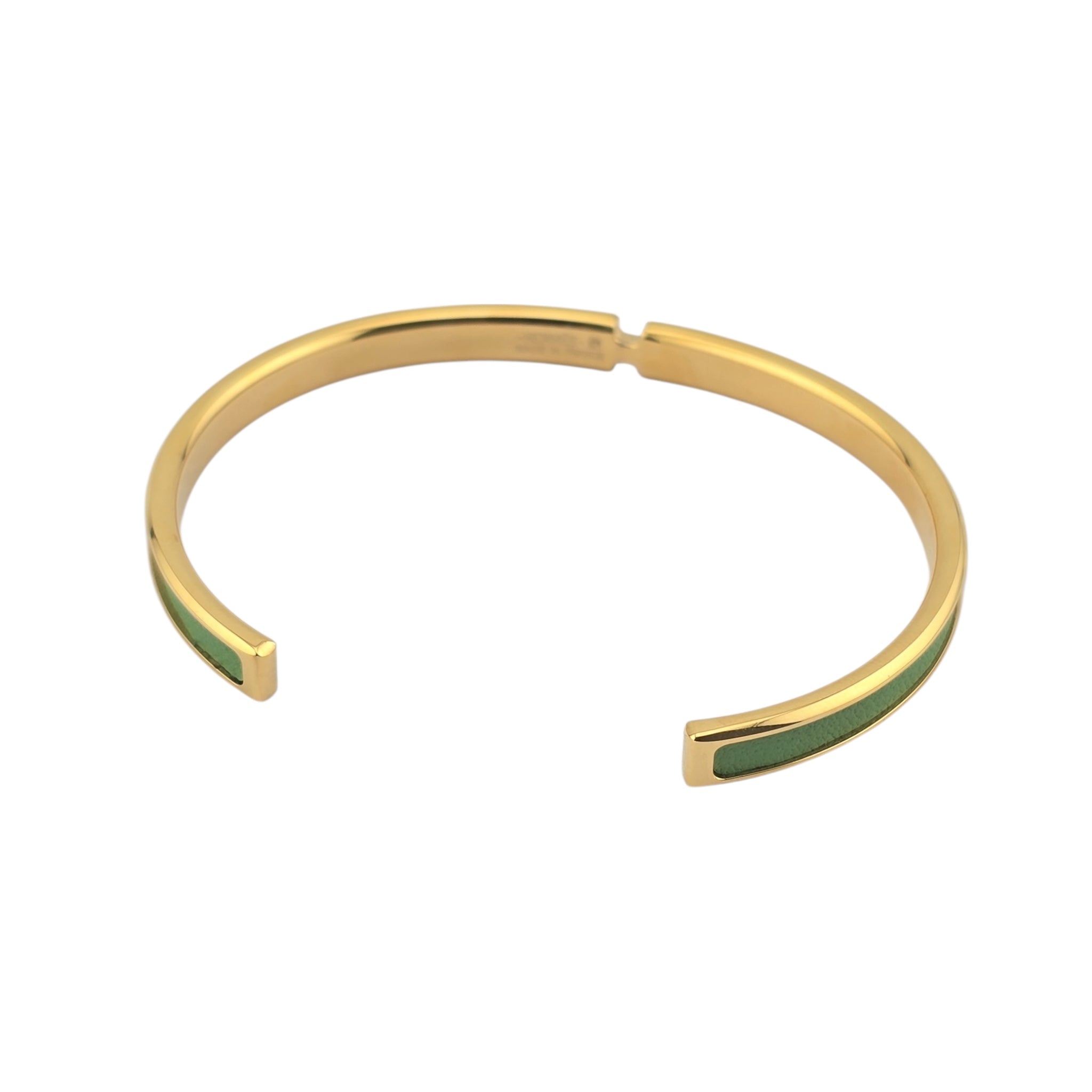Hermes Olympe Green Gold Leather Bracelet