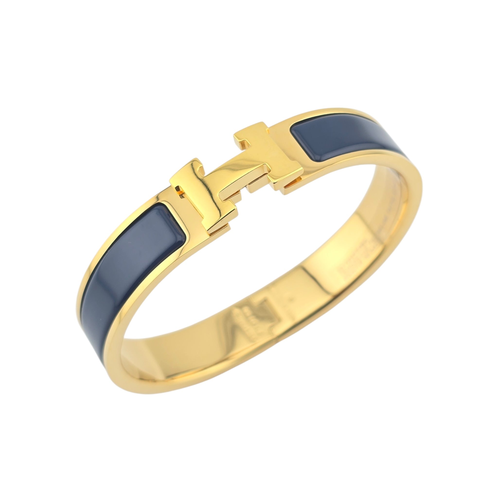 Hermes Clic H Bracelet Navy Blue Gold GM