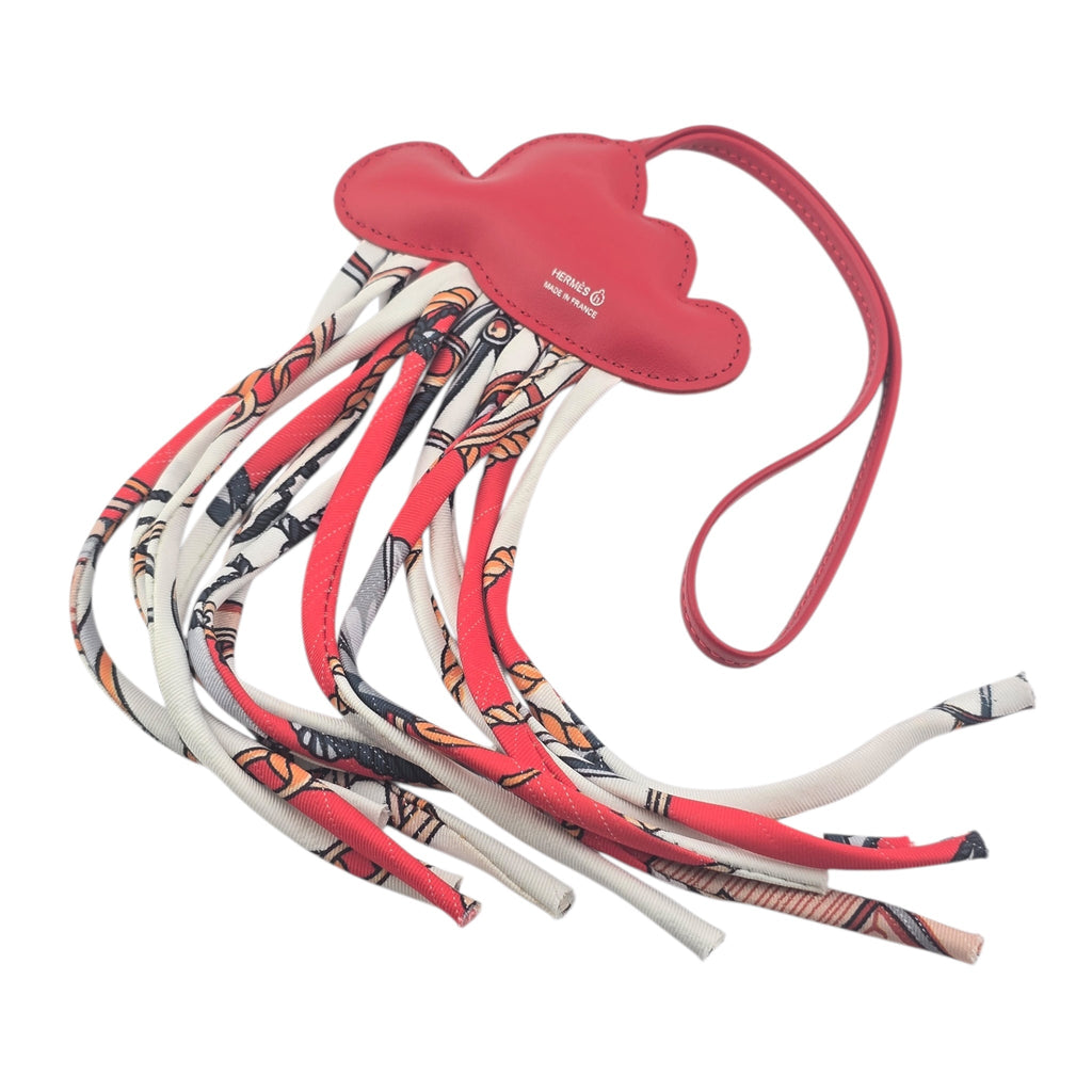 Hermes Red Rouge Swift Silk Twill Cord Cloud Charm HERMES
