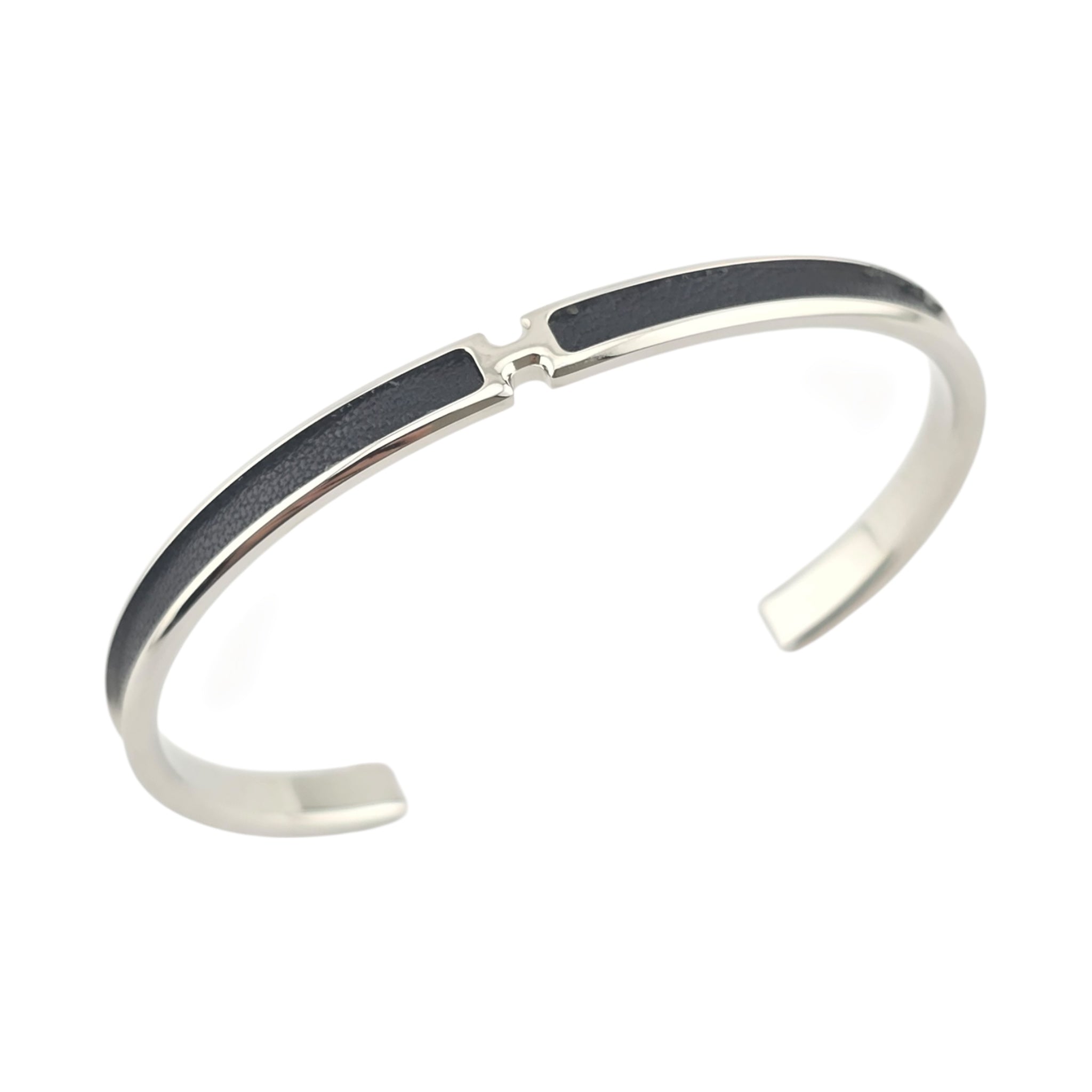 Hermes Olympe Palladium Black Box Leather Bracelet HERMES
