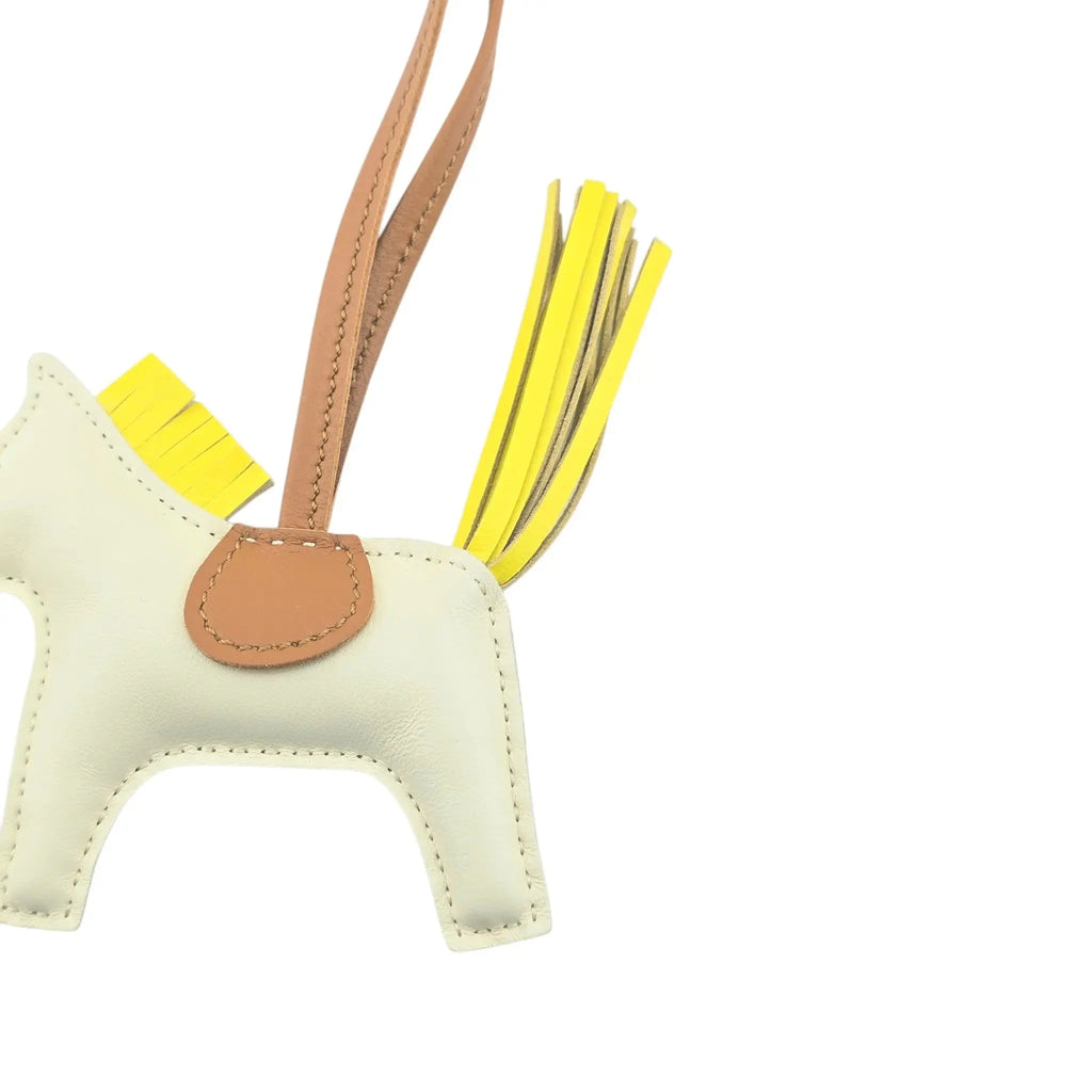Hermès Rodeo Bag Charm PM Craie, Jaune de Naples and Gold Milo Lambskin and Swift GriGri HERMES