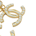 Chanel 23C XL Gold White Stripe Clip On Dangle Drop Earrings CHANEL