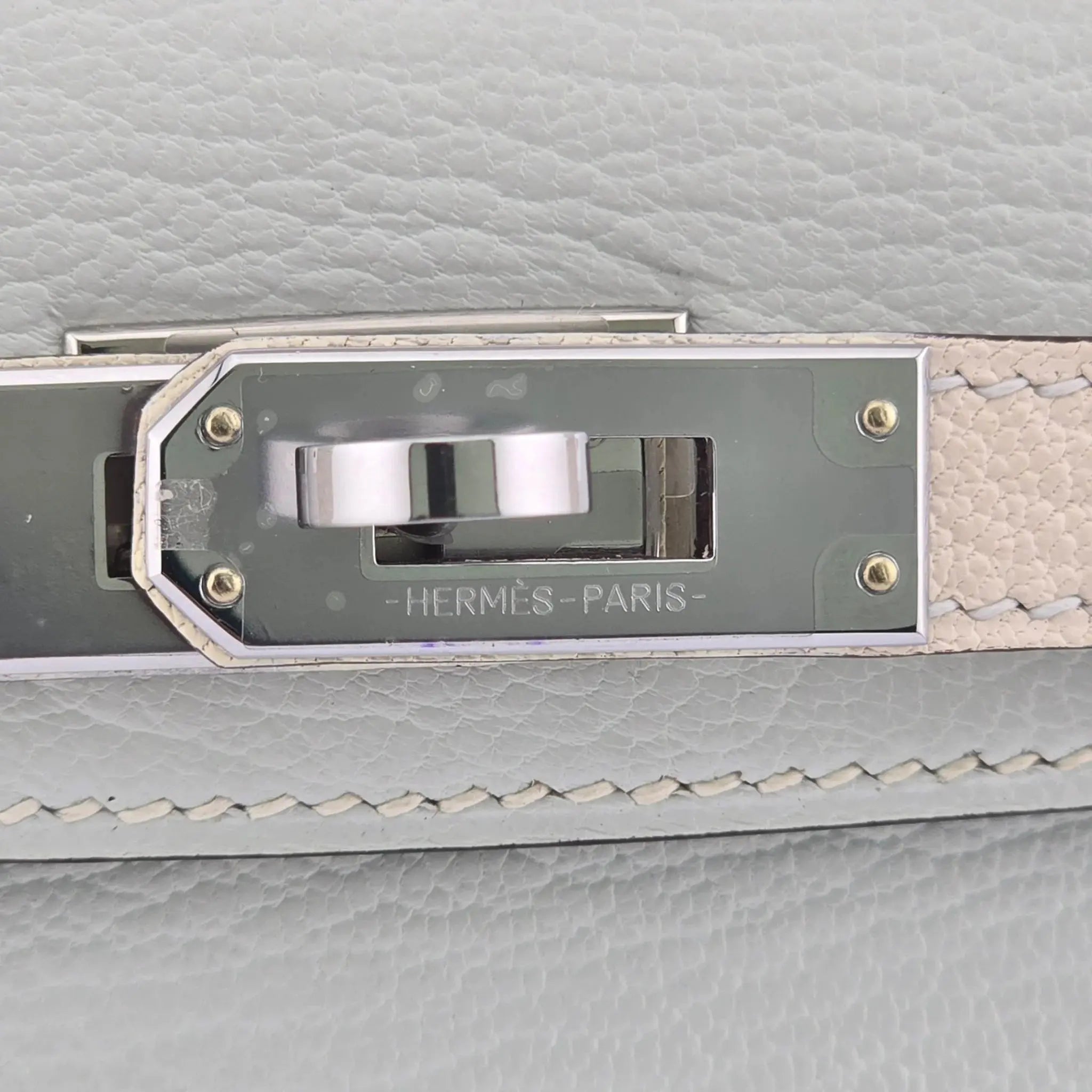 Hermes Chevre Mysore Horseshoe Mini Kelly Sellier 20 Bleu Brume Nata Bag HERMES