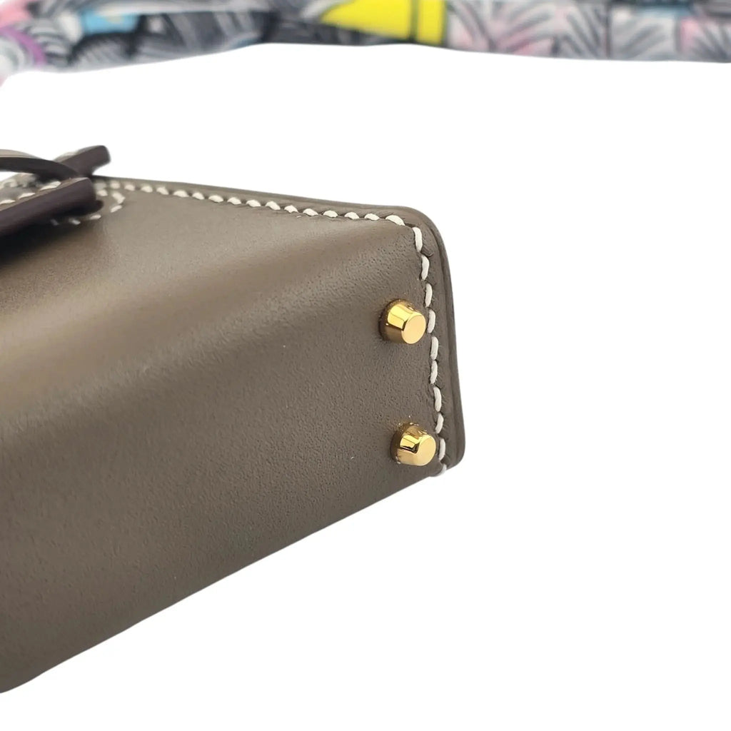 Hermes Etoupe Tadelakt Micro Mini Kelly Twilly Bag Charm Gold Hardware HERMES