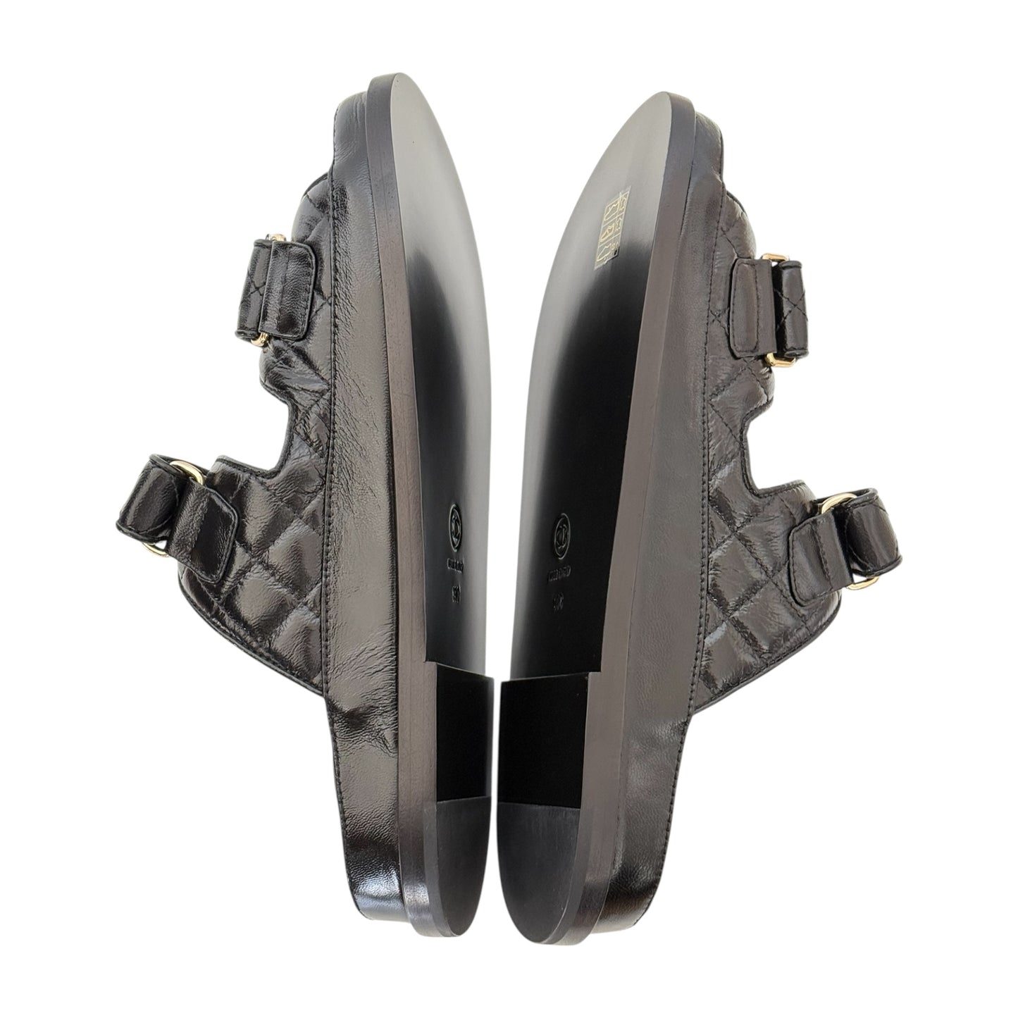 CHANEL CC BLACK LAMBSKIN DAD SANDALS 24P - 39