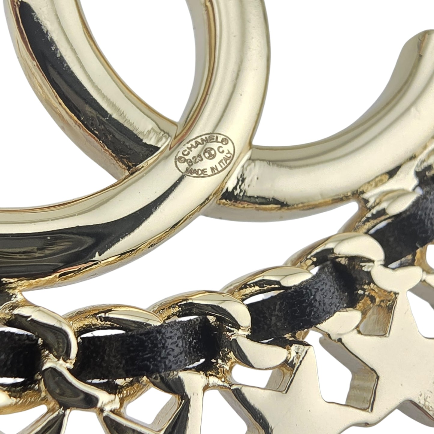 CHANEL LAMBSKIN GOLD CC CRYSTAL HOOP EARRINGS B23